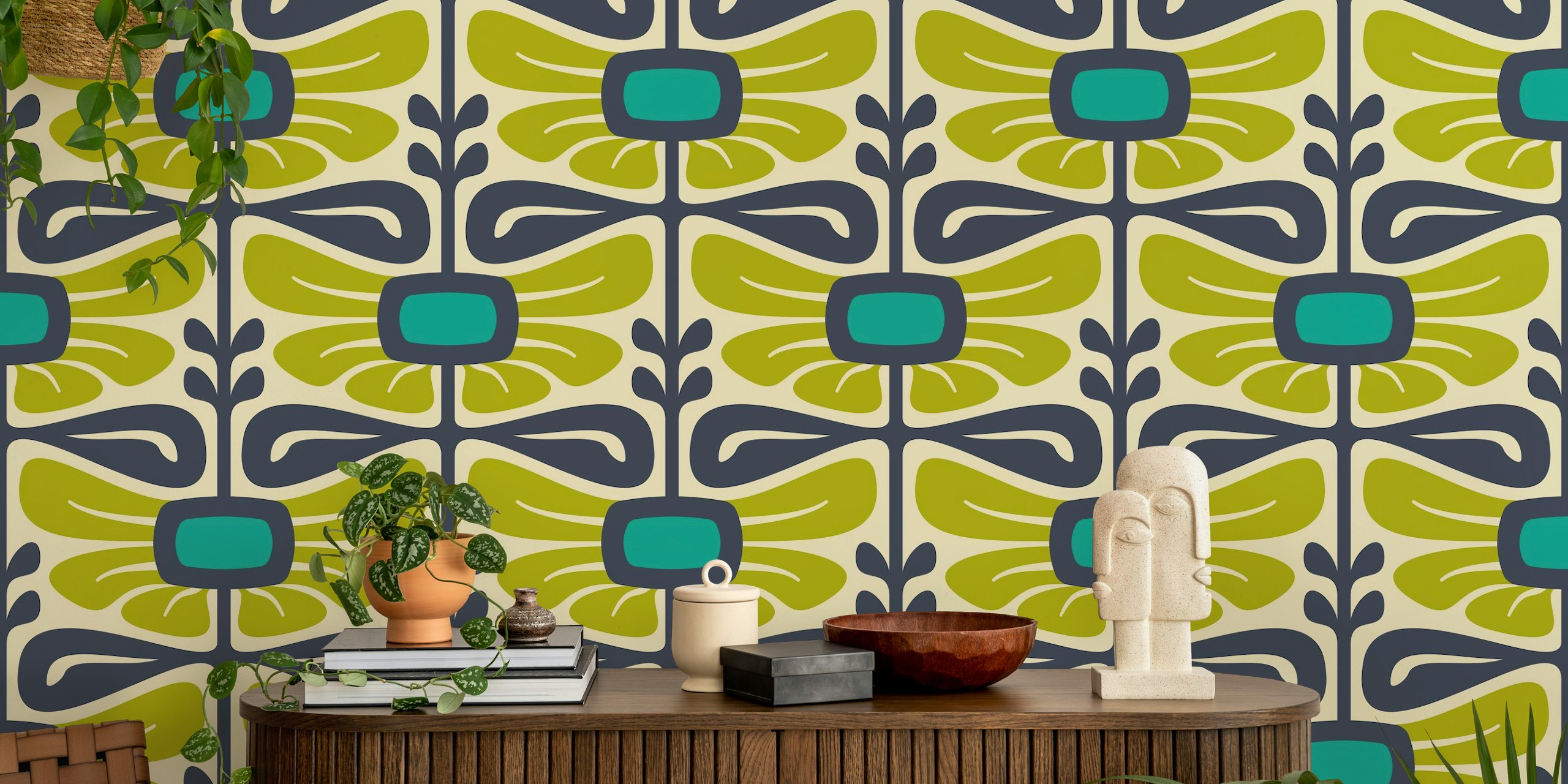 Vintage floral wallpaper design in green