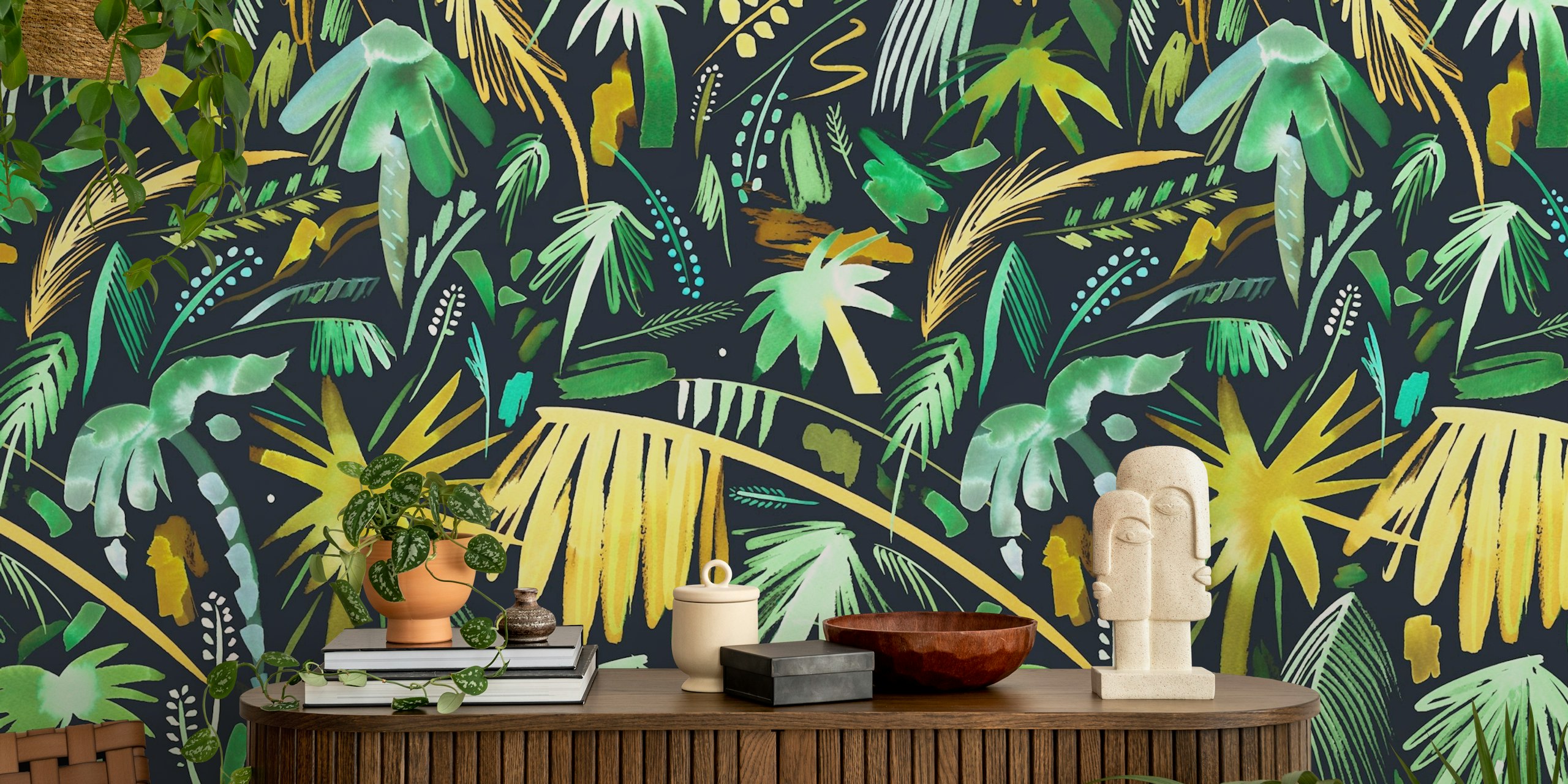 Lush palms jungle tropical wallpaper in una stanza