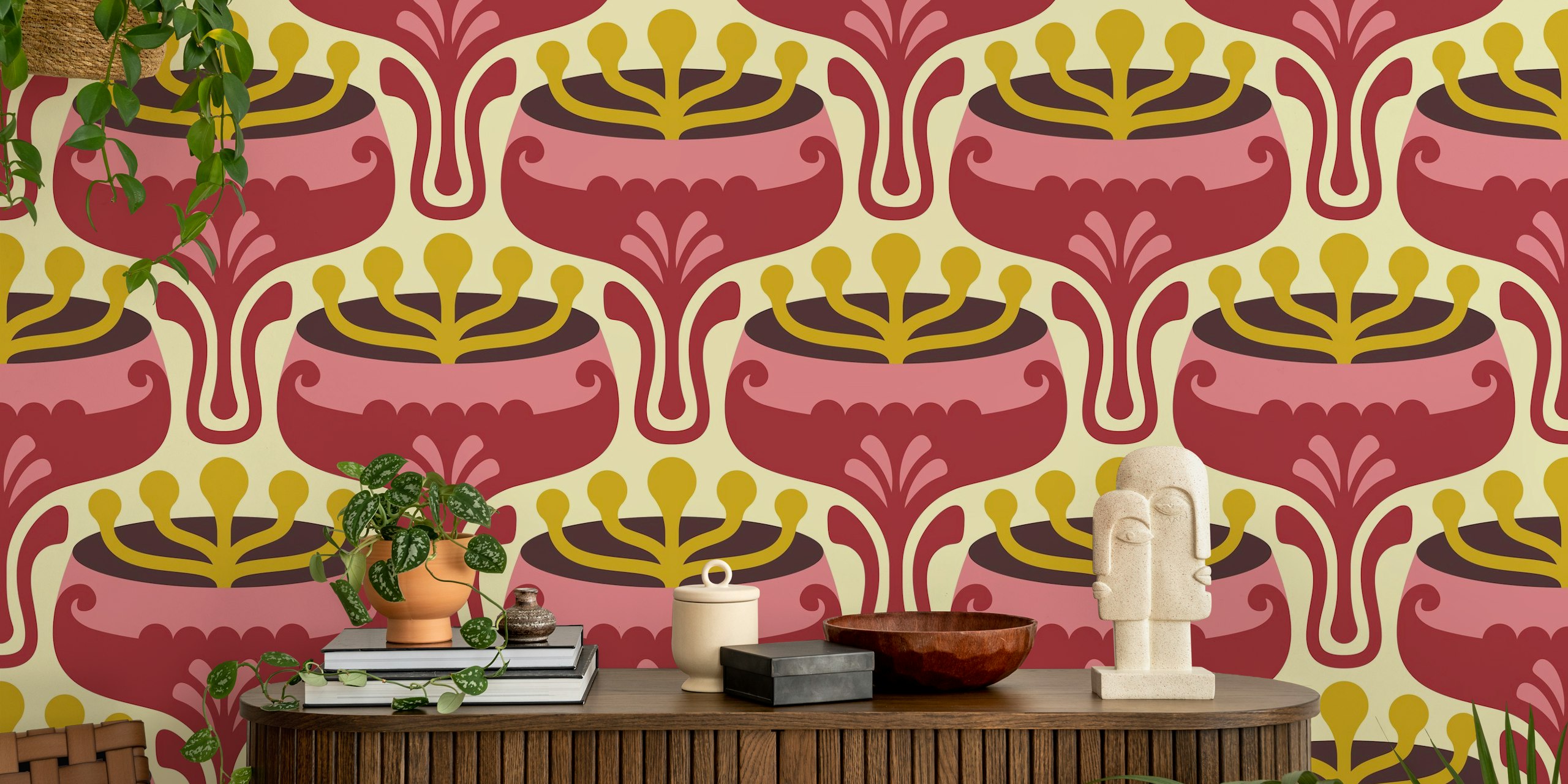 Elegant Retro Flourish in Red tapetdesign
