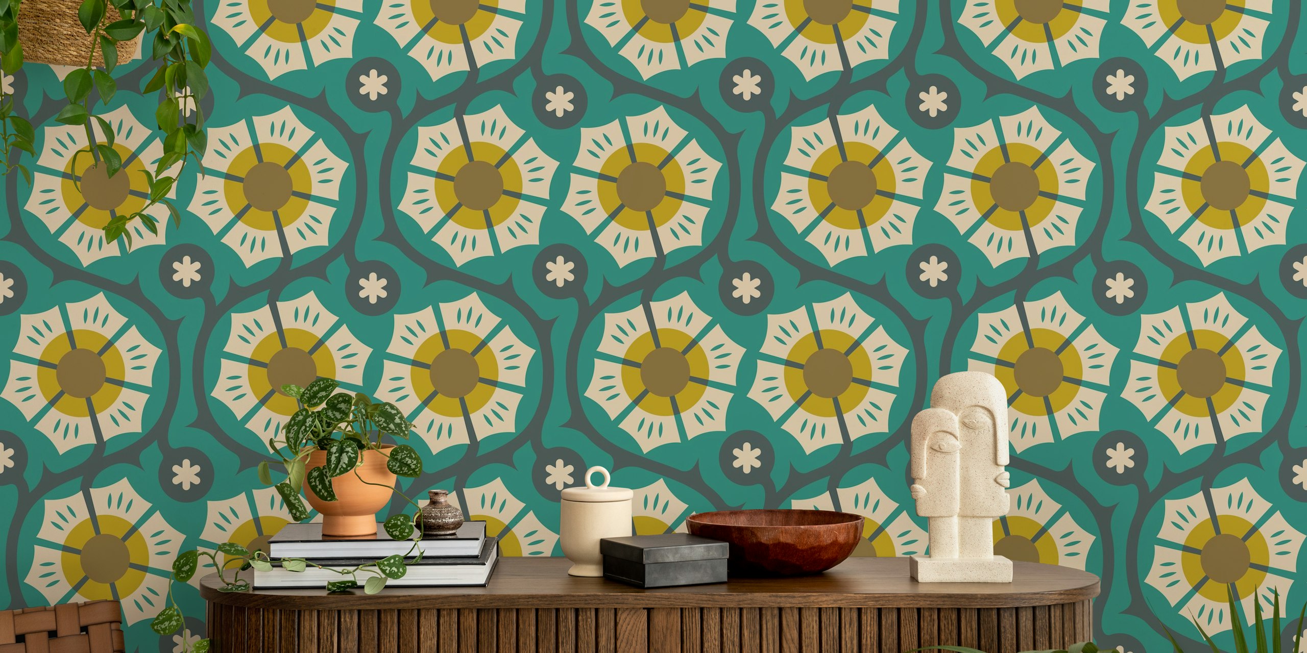 Bold Vintage Flora in Green σχέδιο ταπετσαρίας
