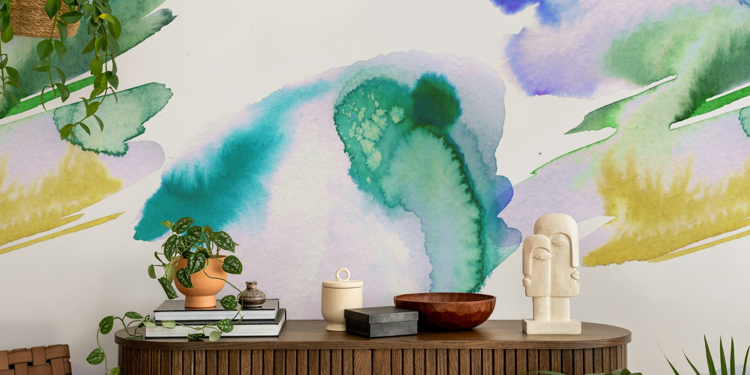 Abstract Splash Watercolor Green Aqua wallpaper