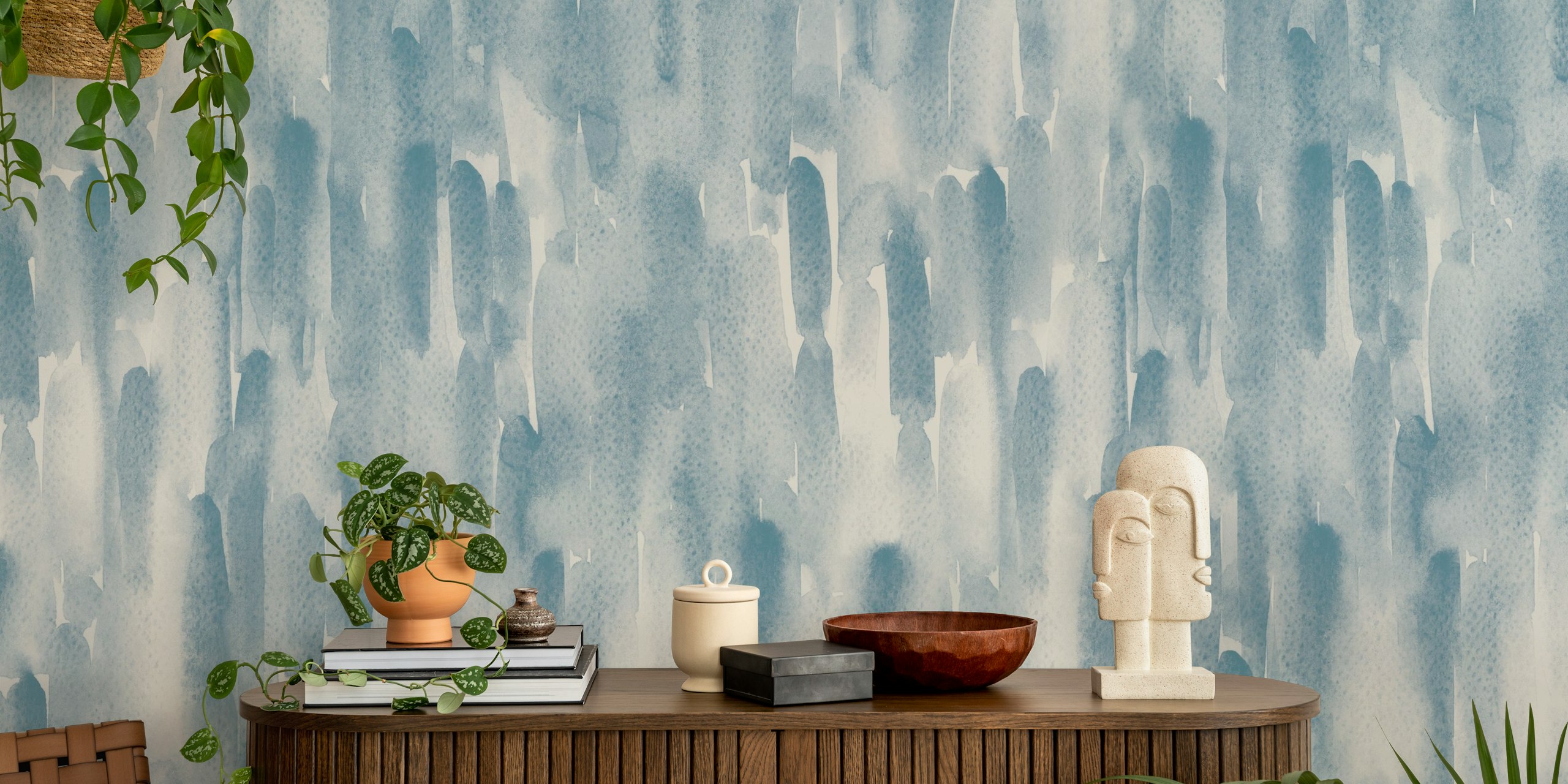 Ταπετσαρία Blue Brushstroke Cascade σε ένα δωμάτιο