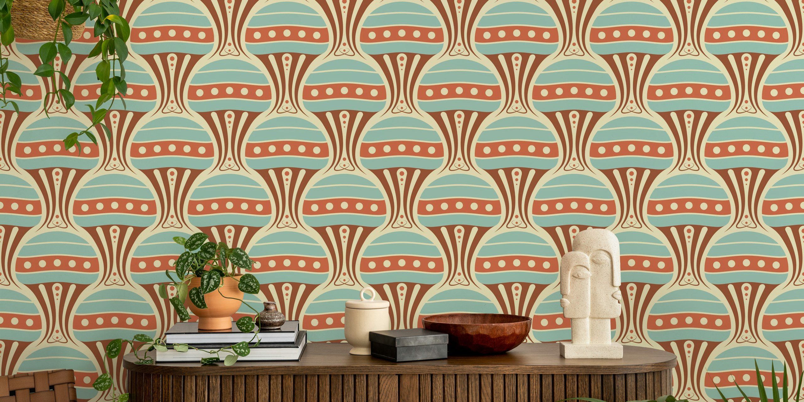 Vintage Jellyfish Harmony red turquoise wallpaper