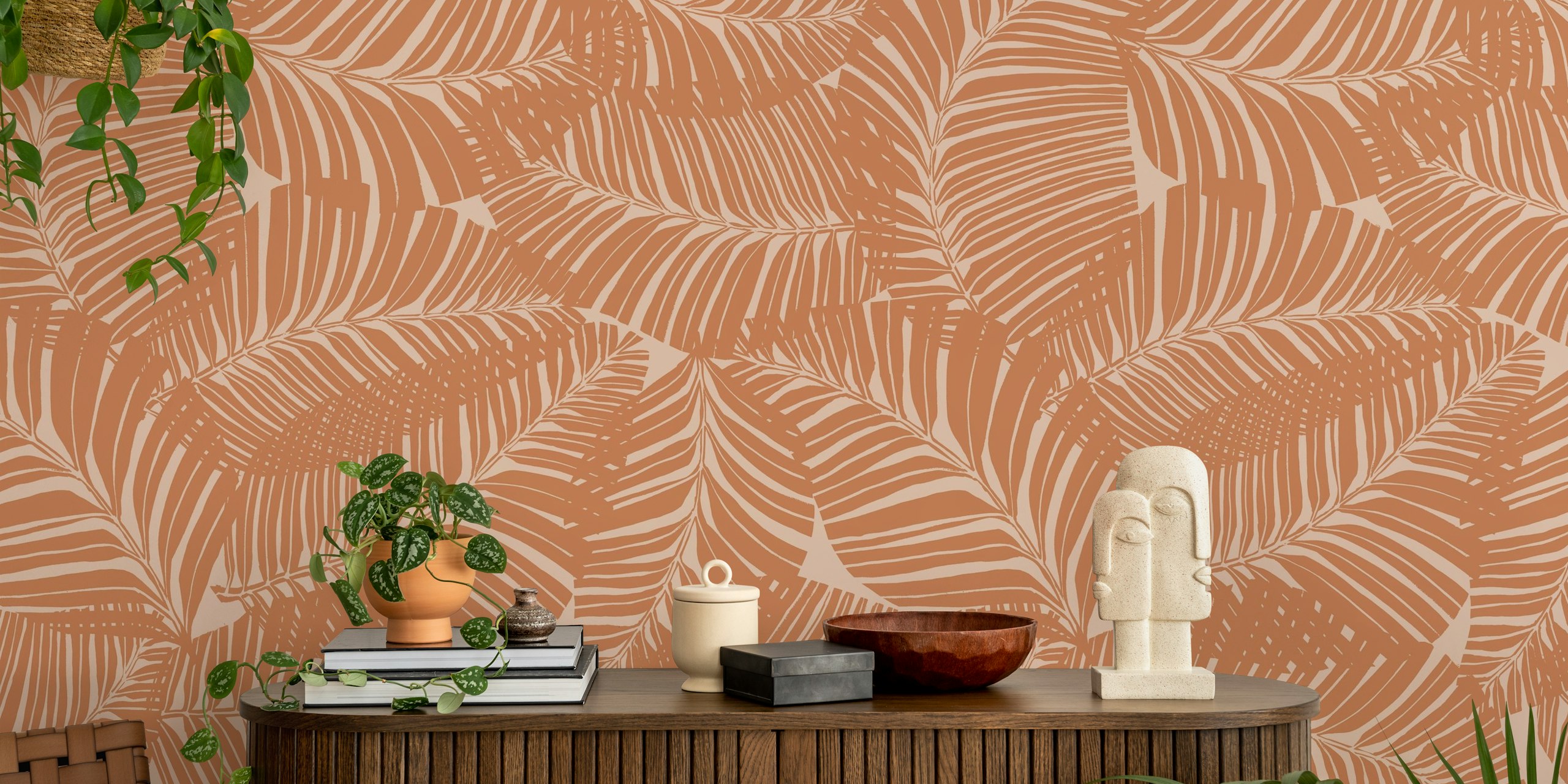 Tropicana Leafy wallpaper σε καραμέλα και κρέμα tan