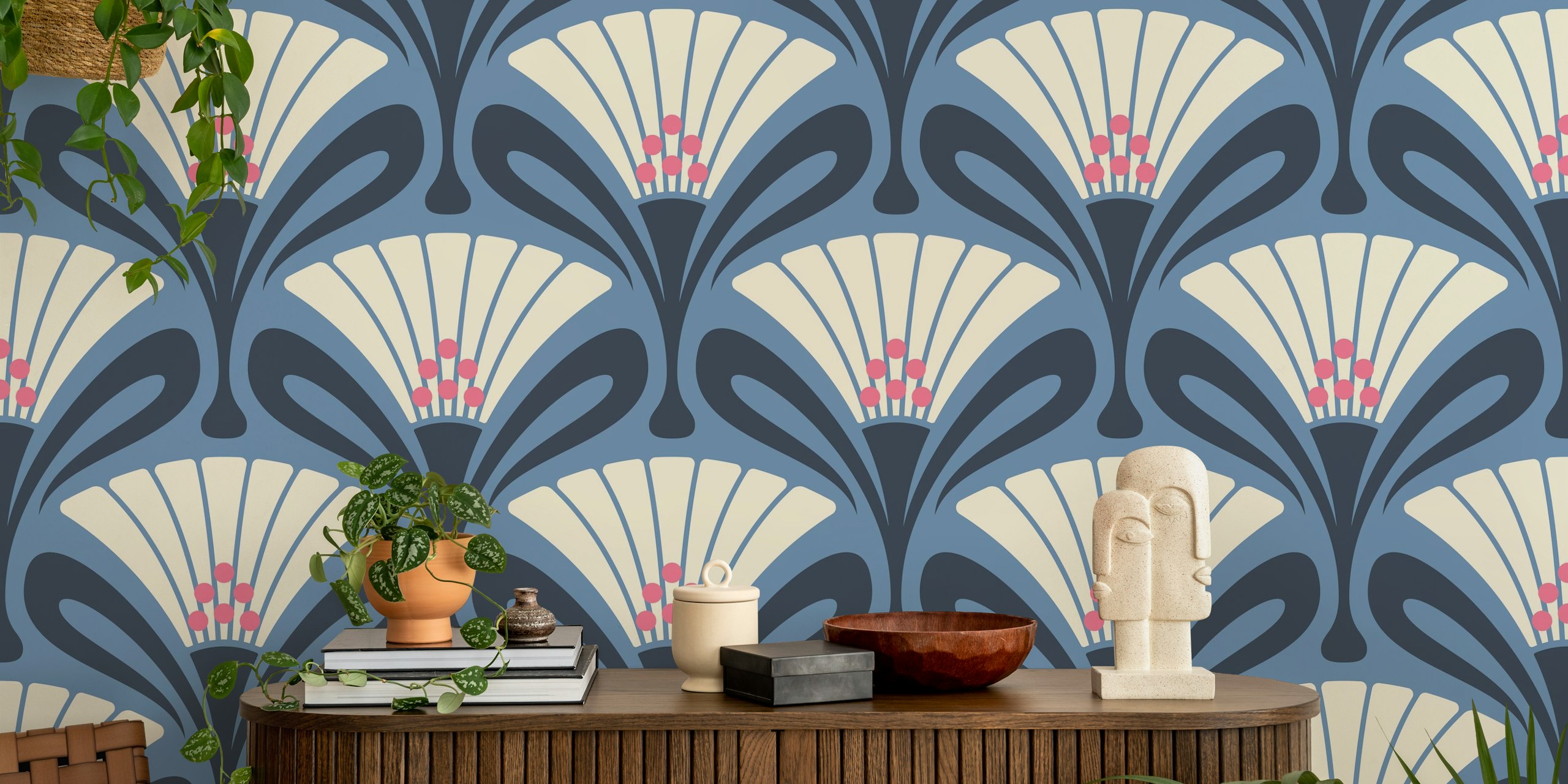 Vintage floral art deco wallpaper in a room