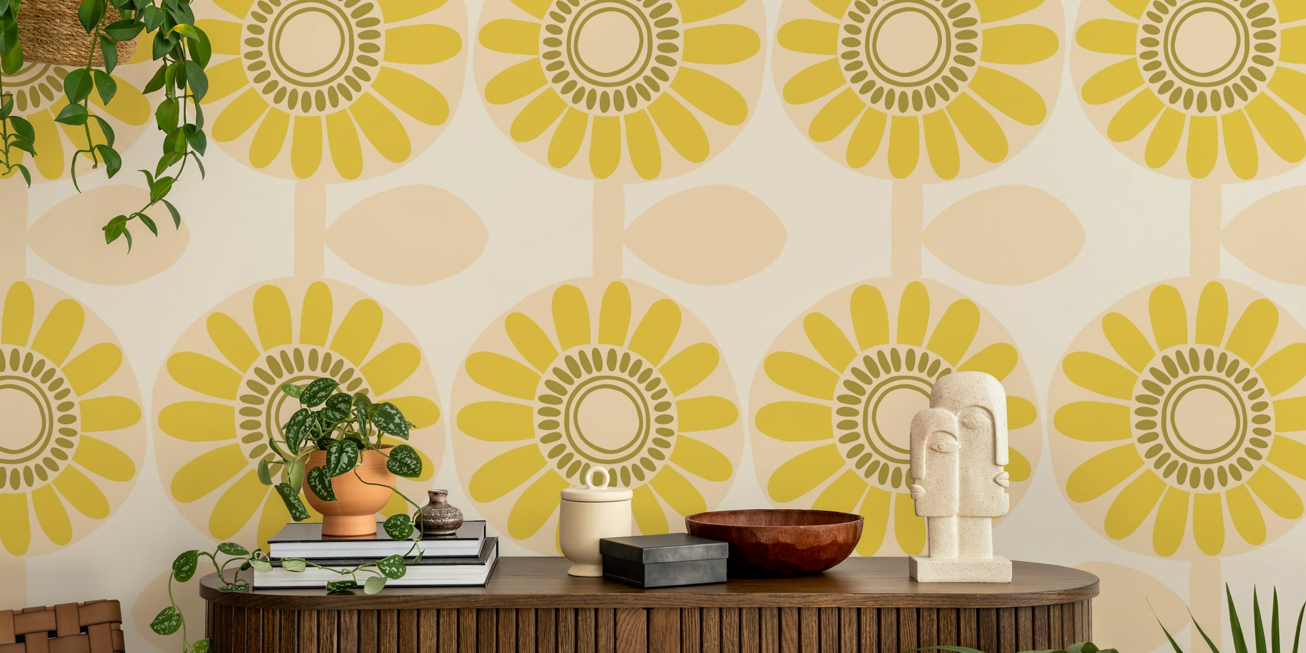 Retro Scandi Sunshine Floral wallpaper in a room