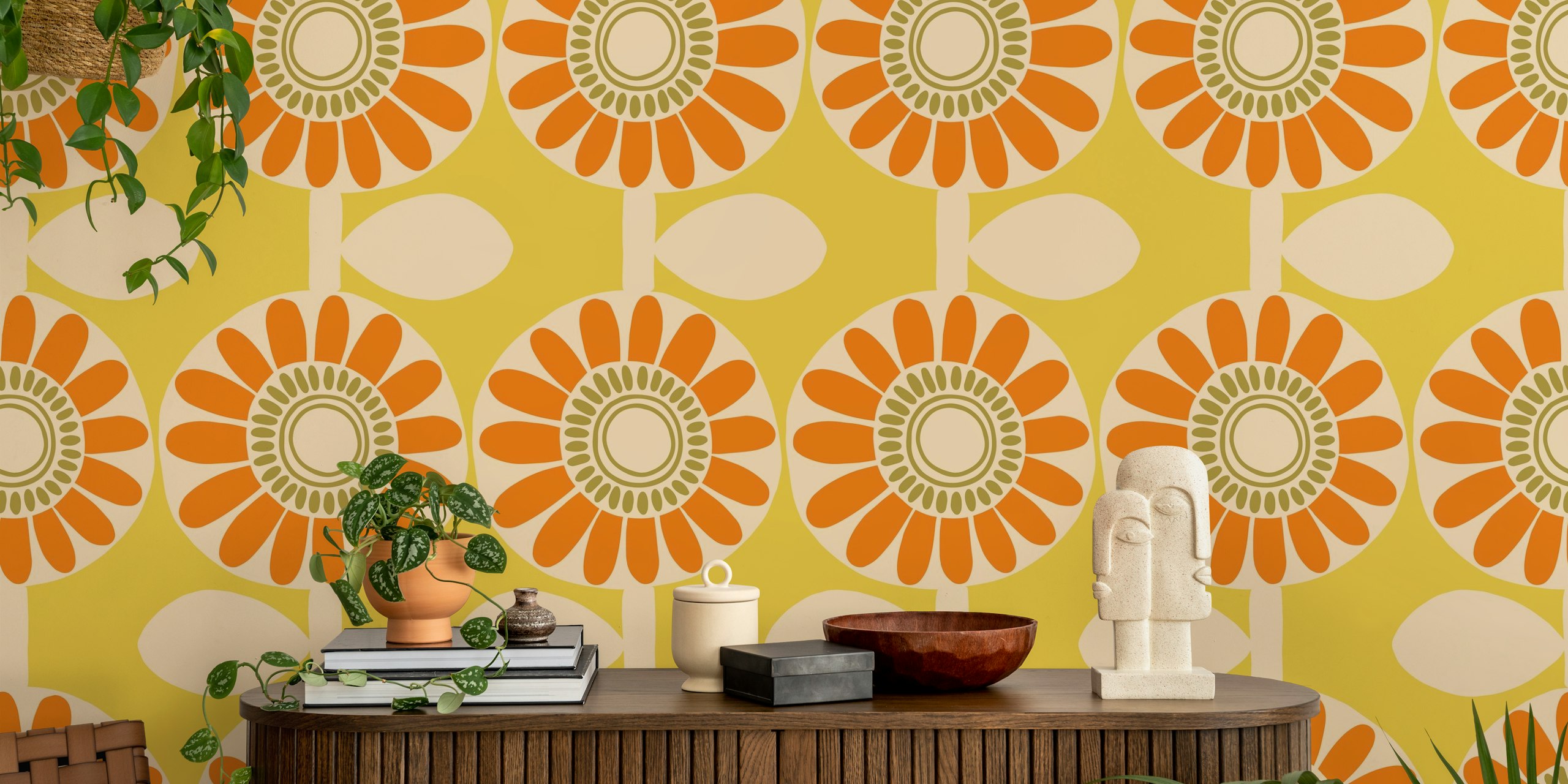 Retro Scandi Sunshine Floral wallpaper in room