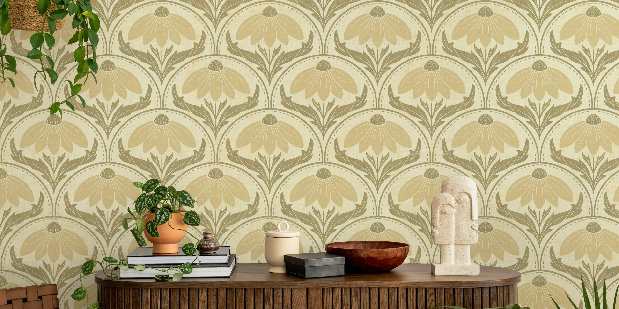 Scalloped Flowers in Cream patrón de papel pintado
