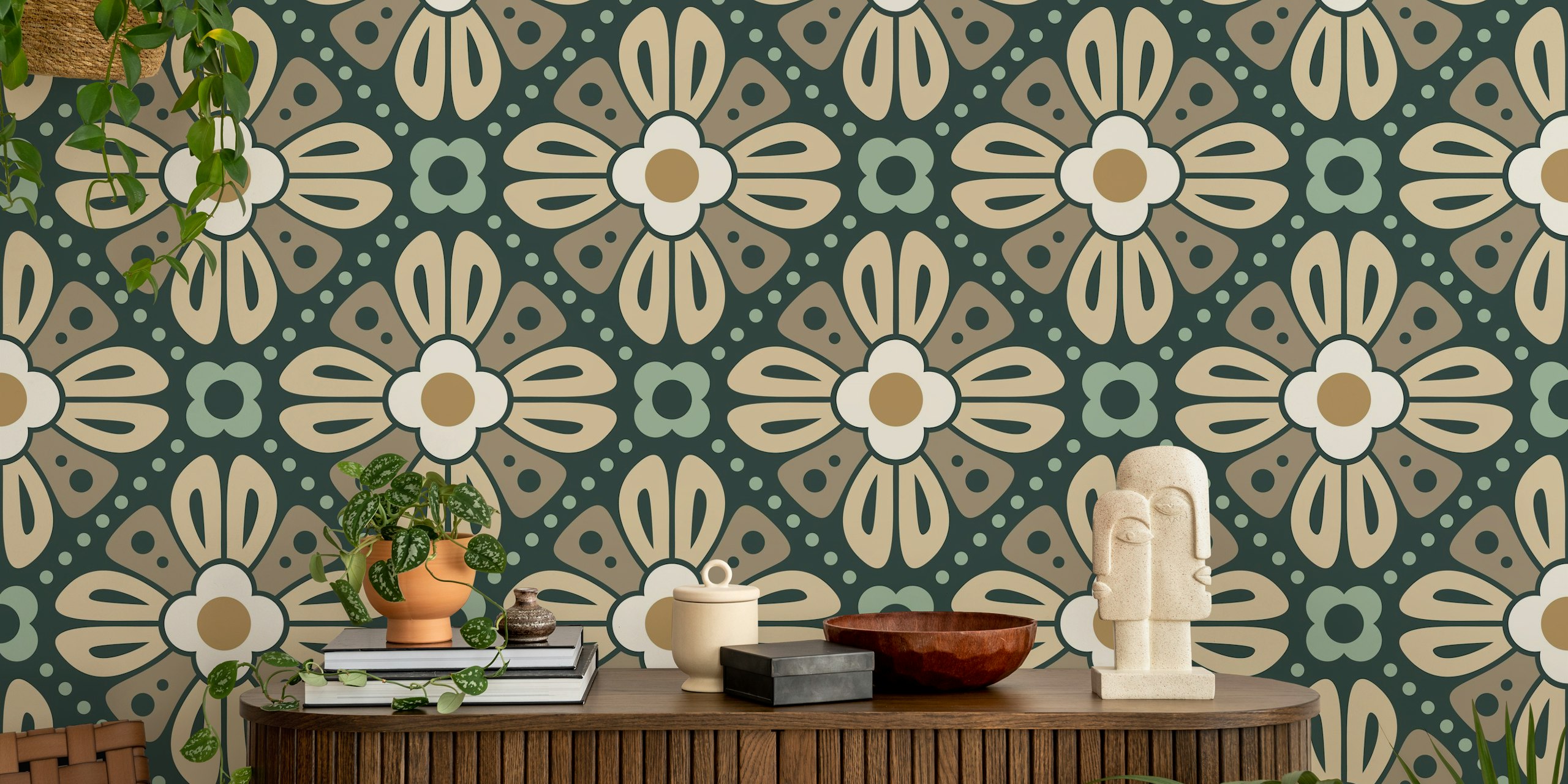 Retro florale Tapetdesign in einem Raum