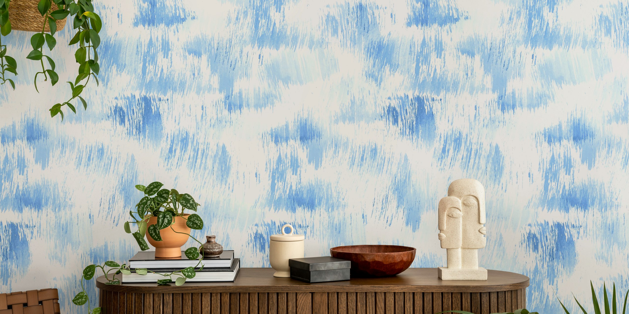 Soft blue brushstroke pattern wallpaper