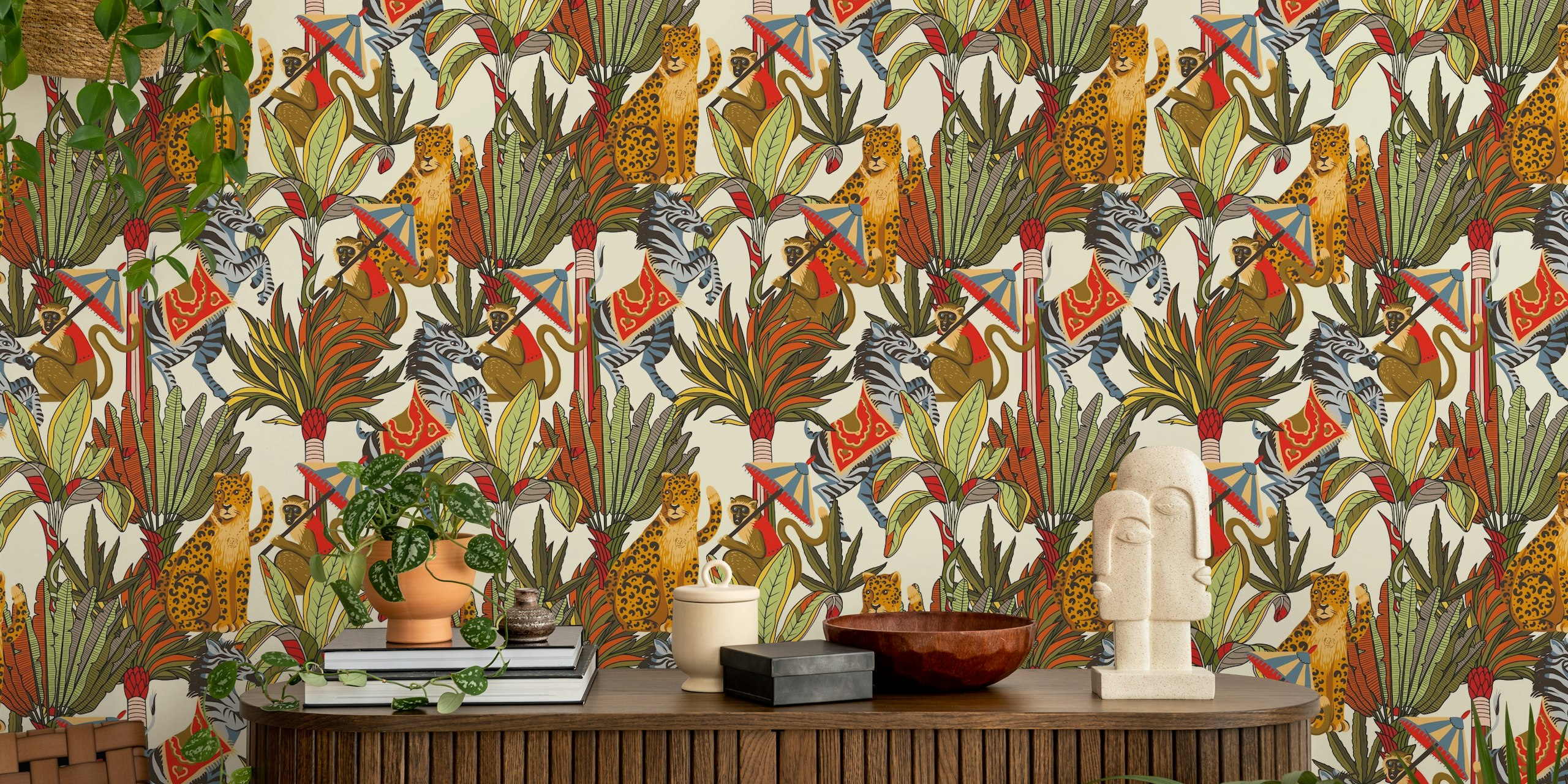 Vibrant Animal Kingdom tapetdesign i ett rum