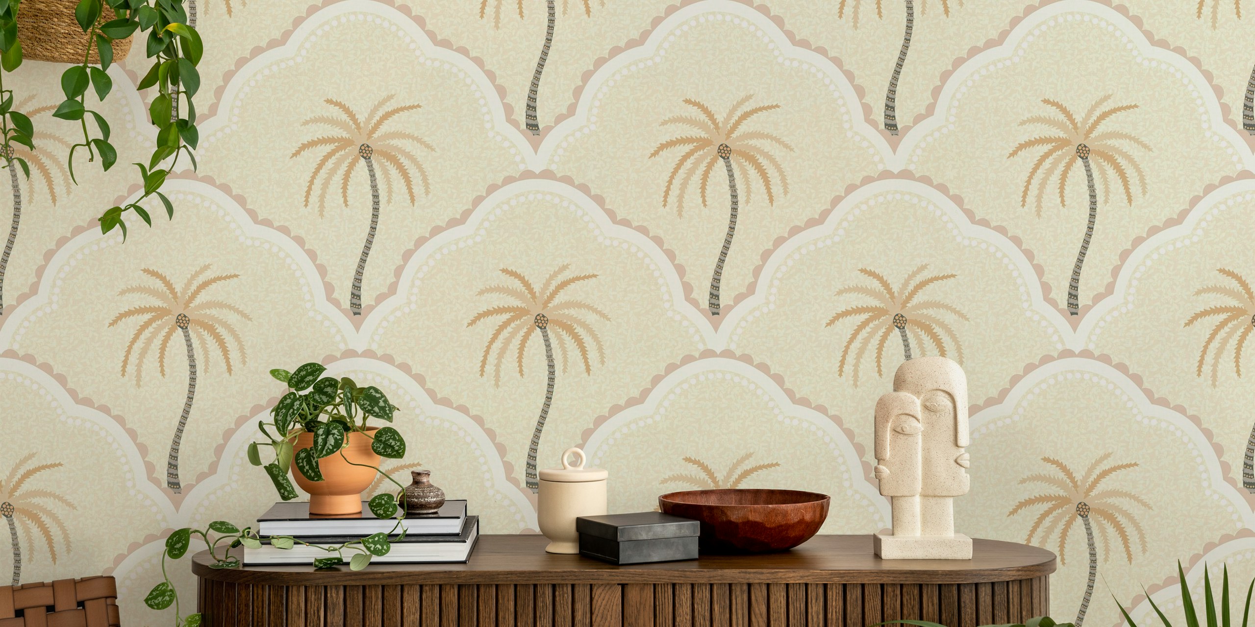 Papel de parede Tropical Fan Pattern em um quarto