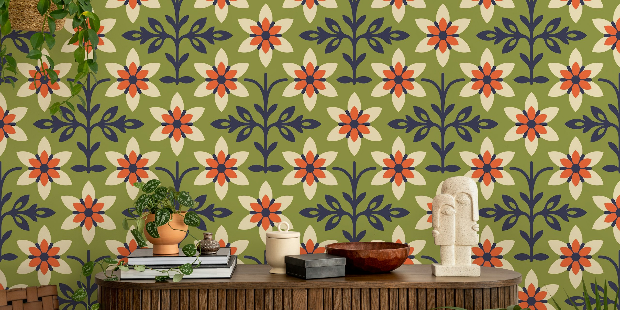 Radiant vintage flower wallpaper dans une pièce