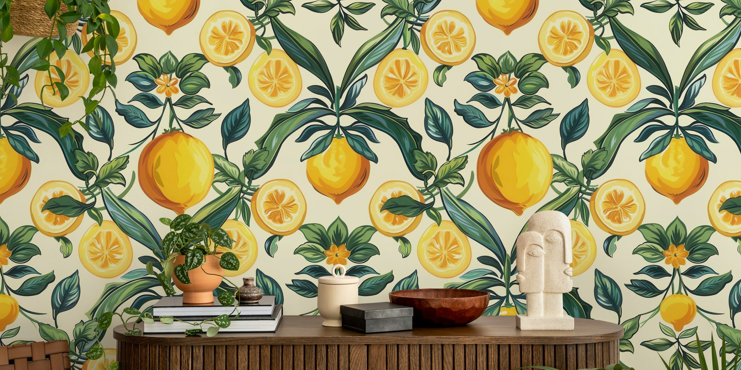 Mediterranean citrus tiles wallpaper in a room