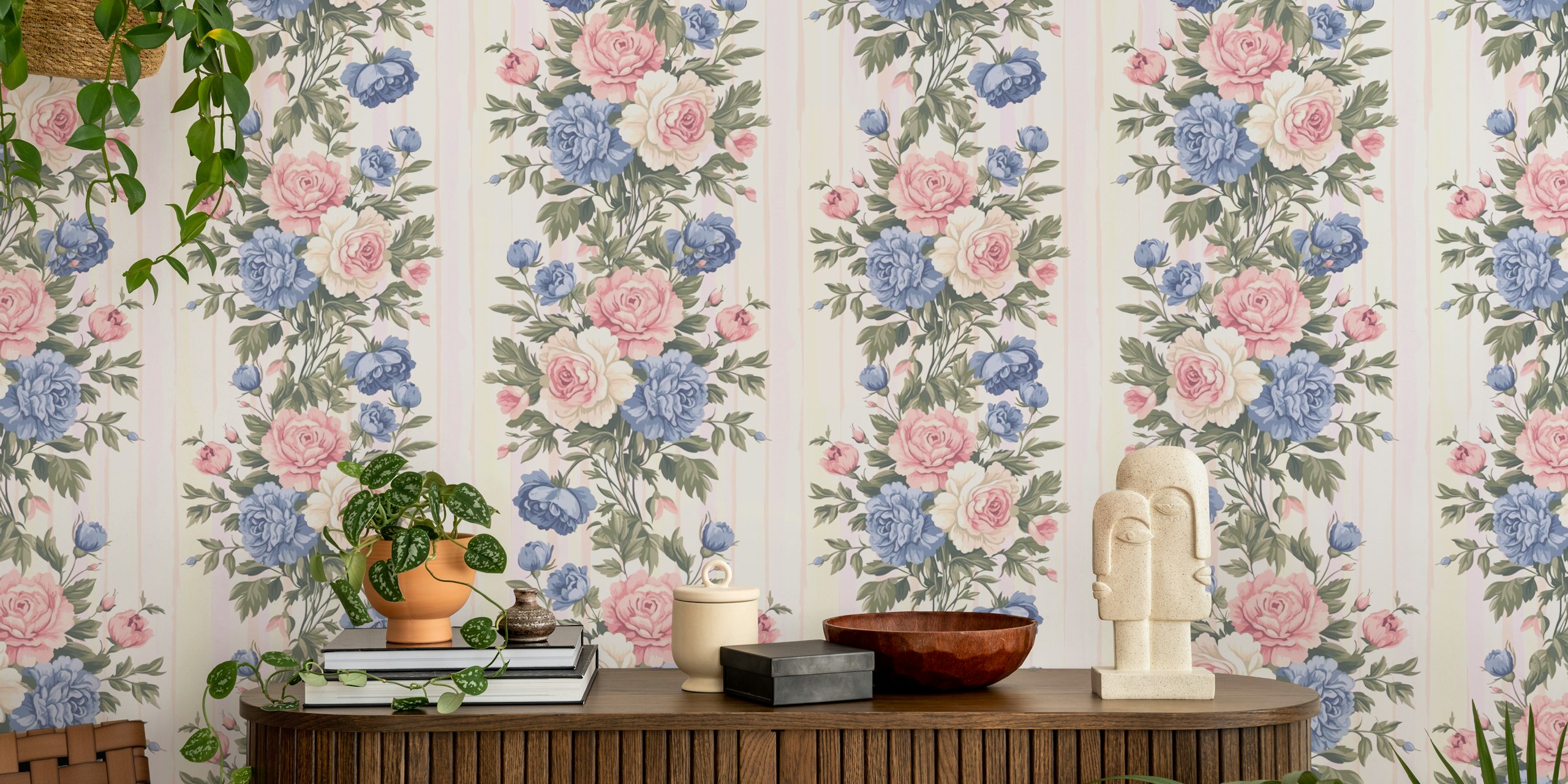 Pastel flower wallpaper in einem Raum