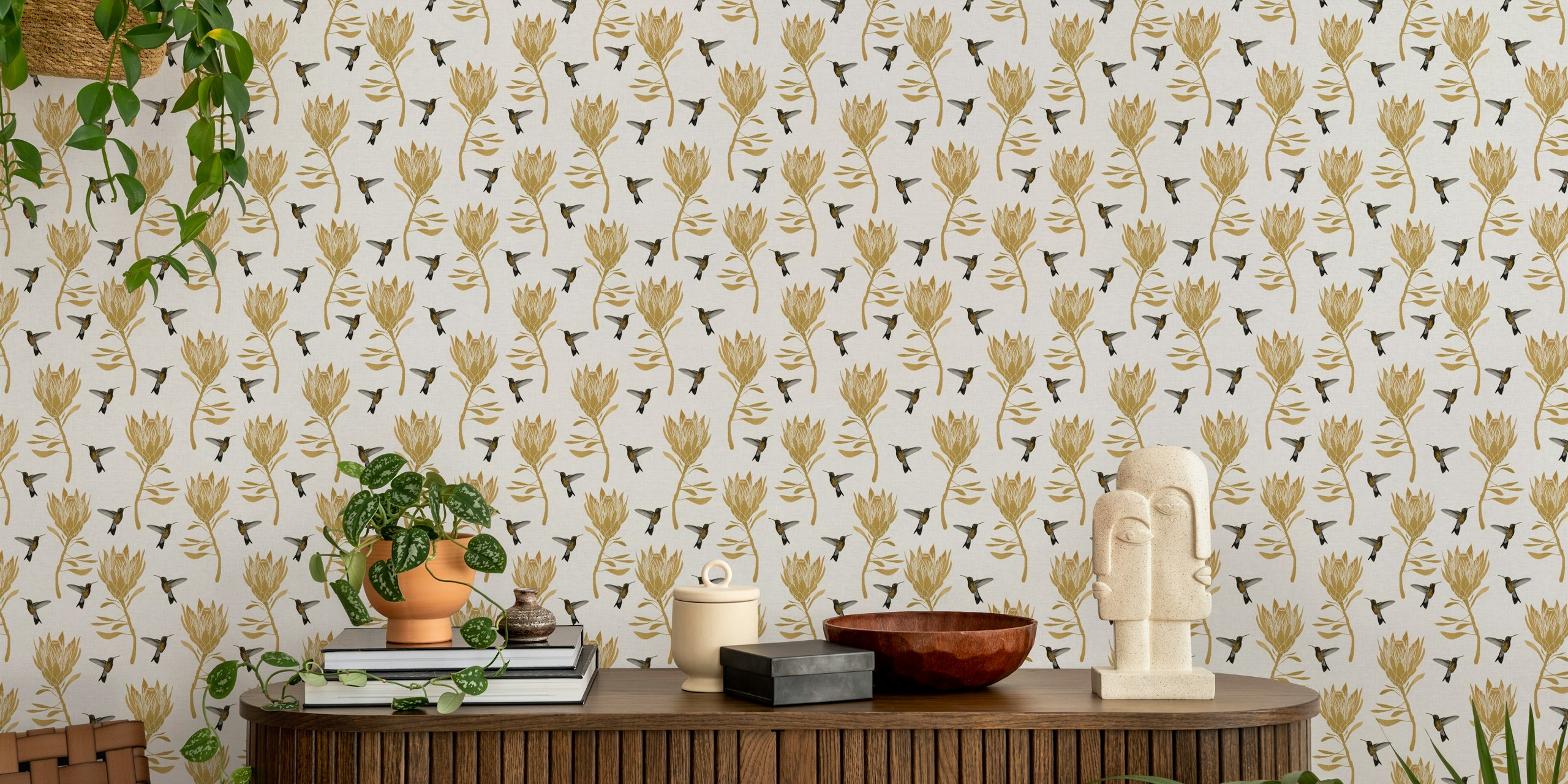 Hummingbird & Flower I wallpaper in a room
