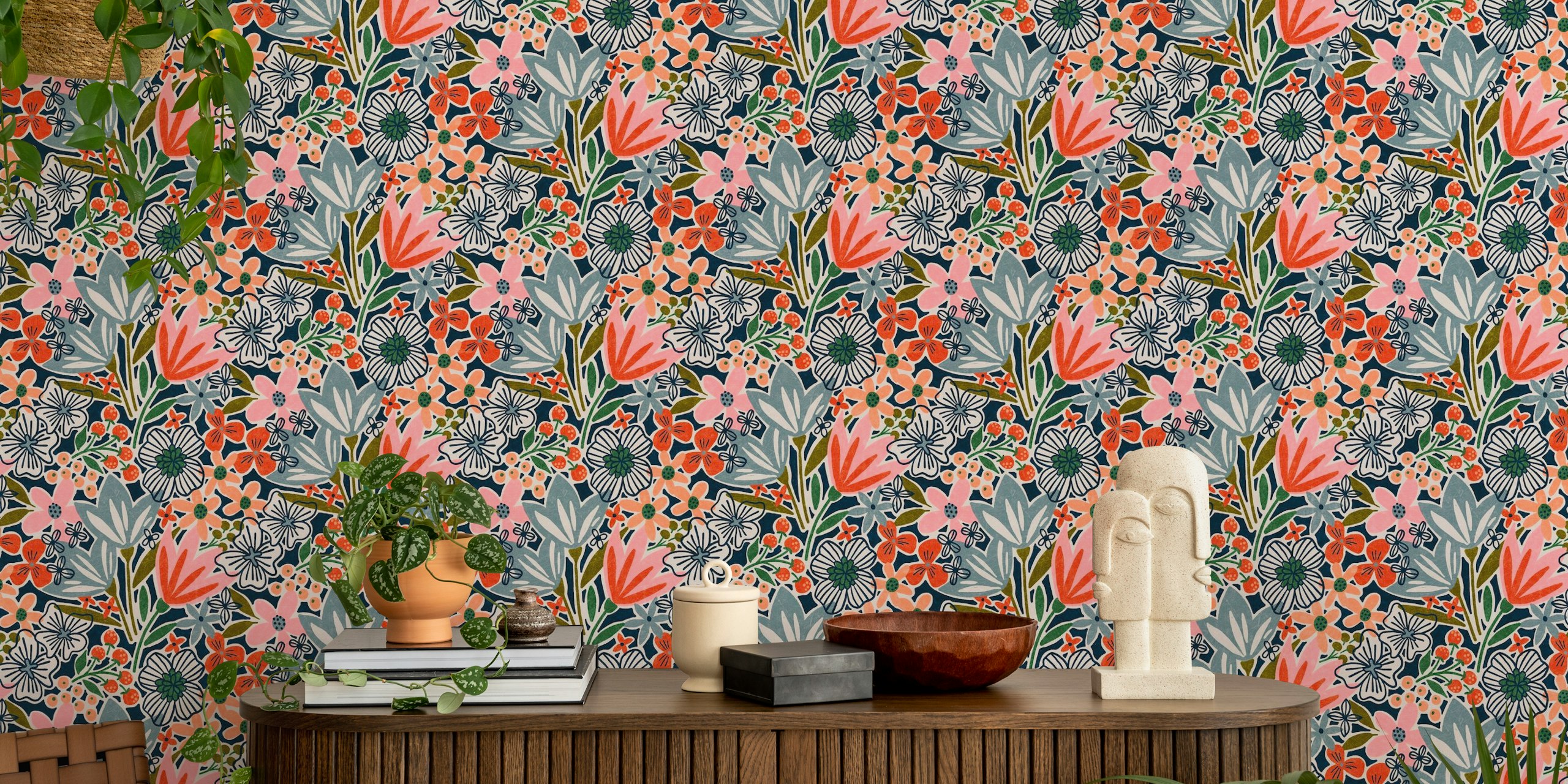 Φλοράλ ταπετσαρία Jocelin σε ένα δωμάτιο