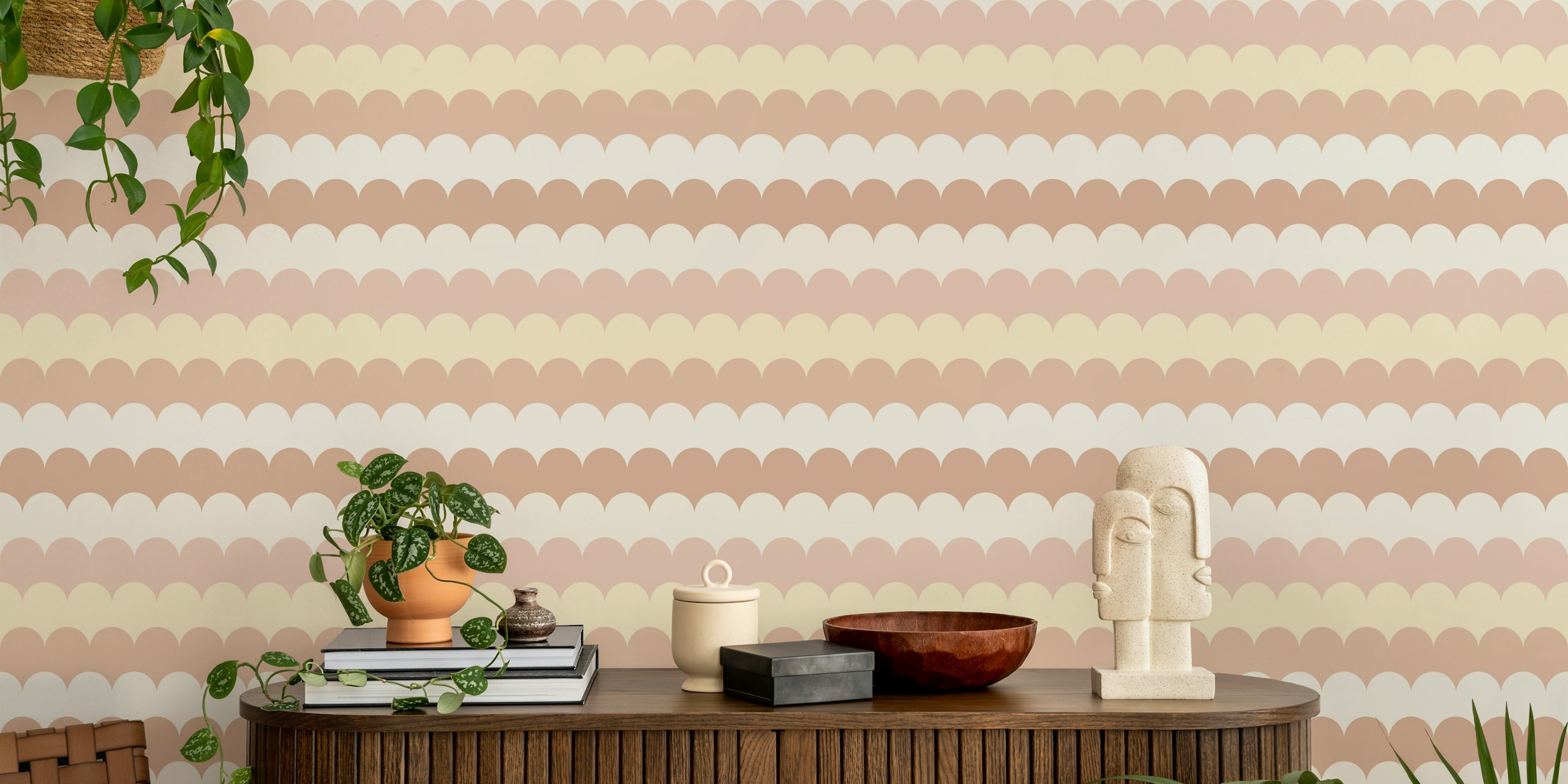 Soft beige scallop pattern wallpaper