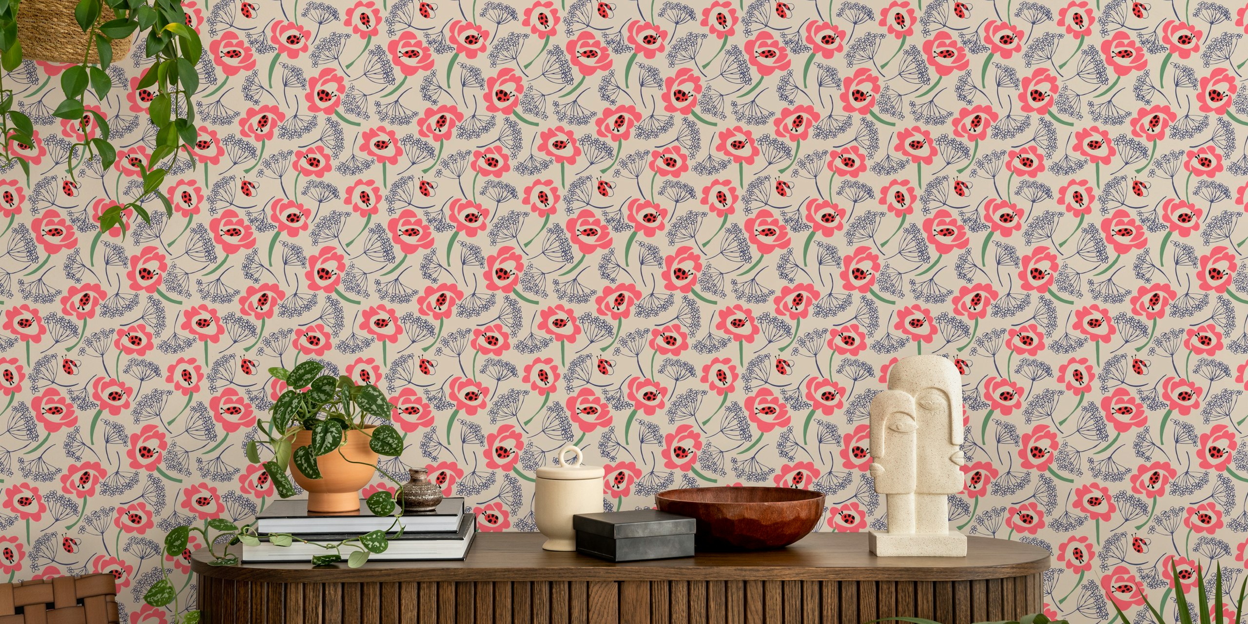 Ladybug'n Poppy Meadow wallpaper in a room
