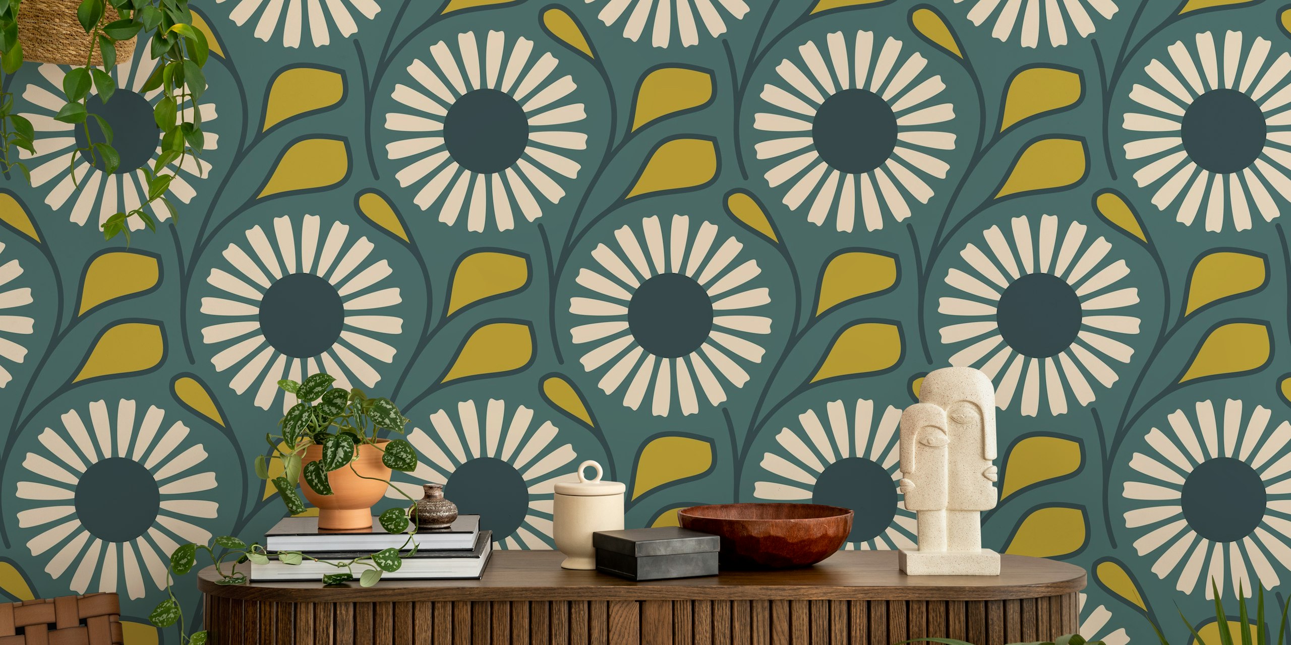 Retro Daisy Dream wallpaper in a room
