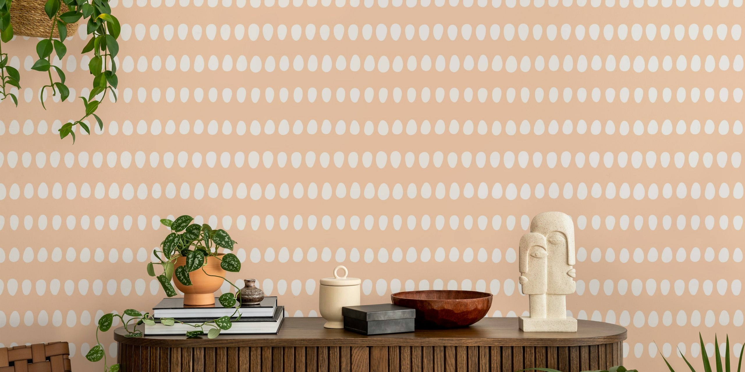 Dotty Oval Stripes Beige Peach wallpaper in a room