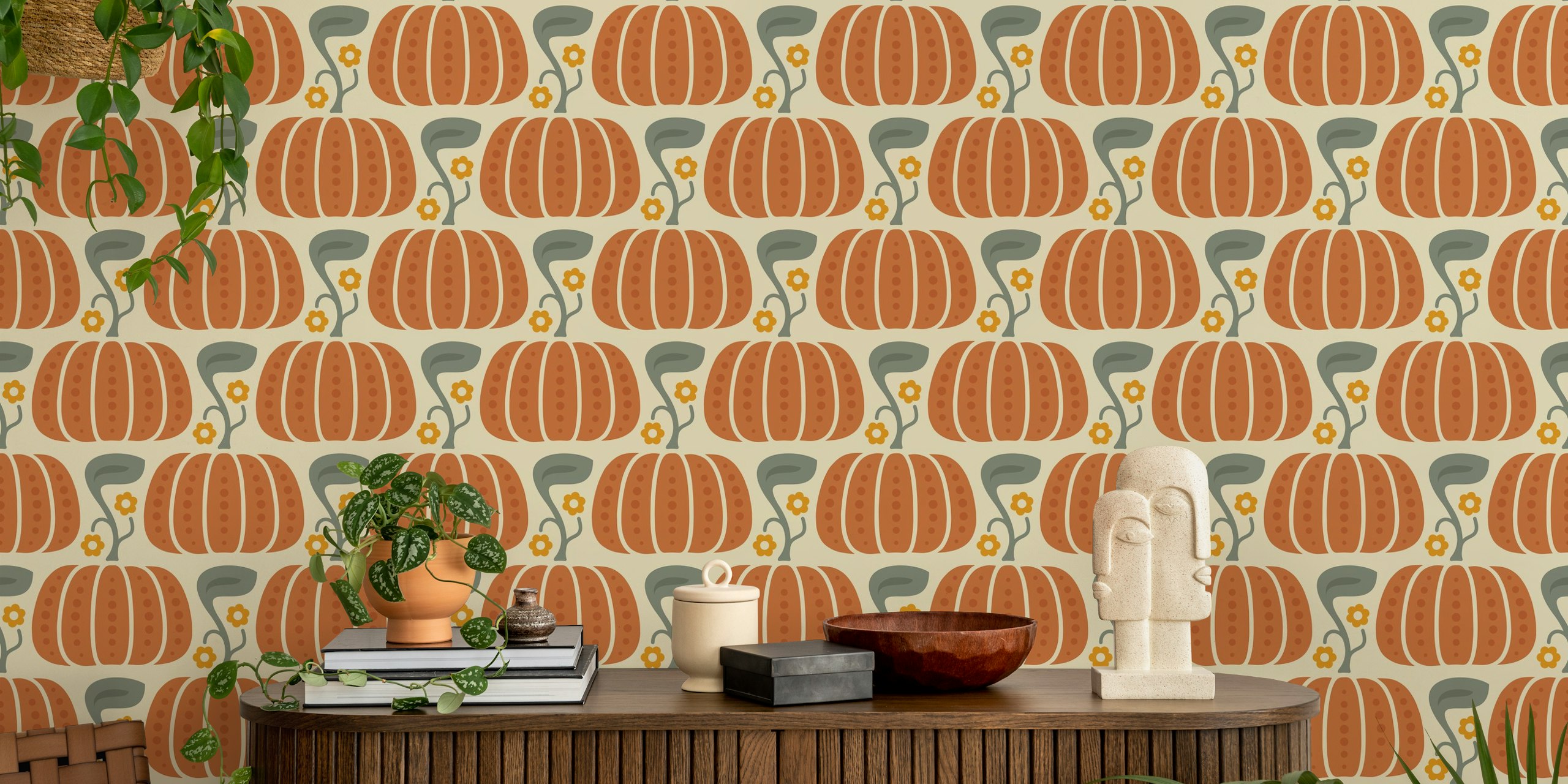 Cozy pumpkin wallpaper in een kamer