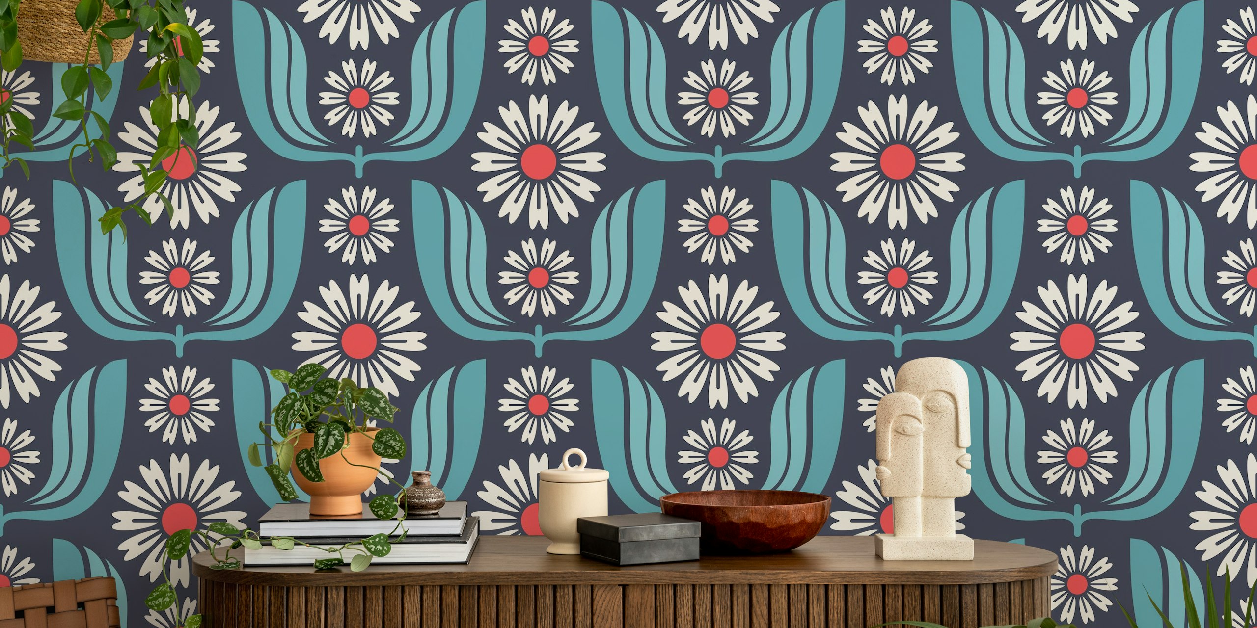Daisy Bloom Harmony in Blue design tapet