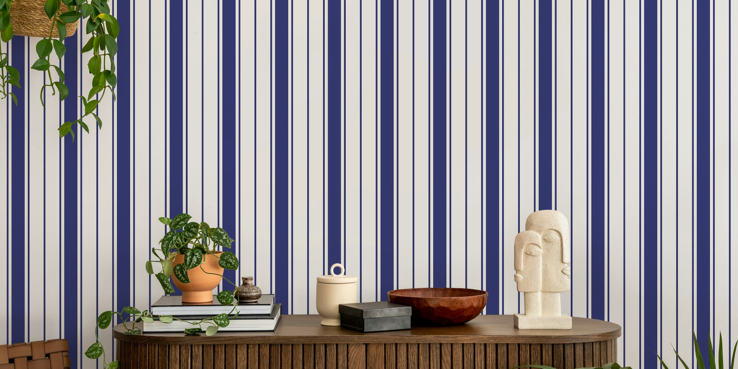 Navy stripes on white wallpaper, nautical style