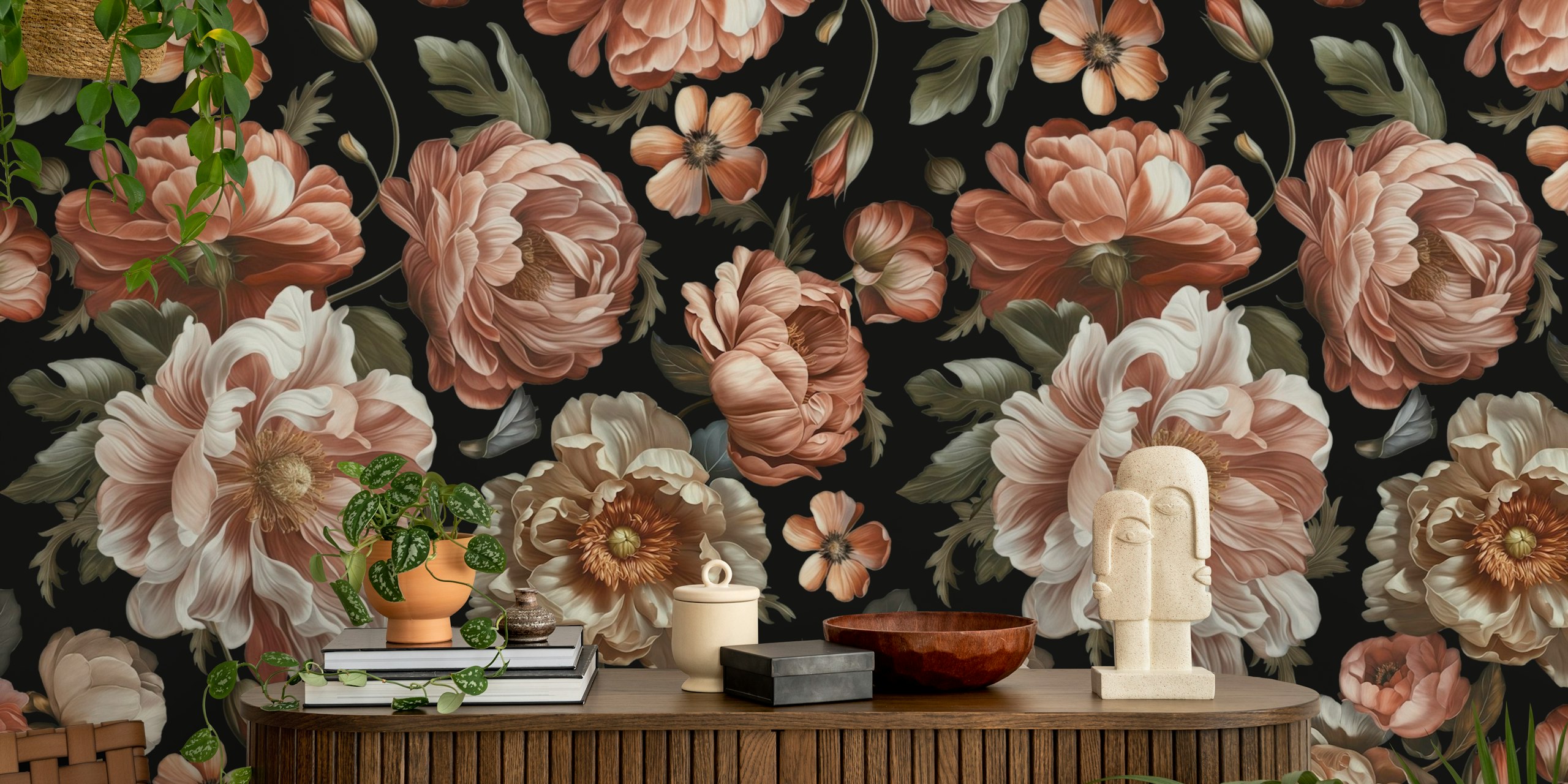 Tapeta Peach Baroque Flower v místnosti