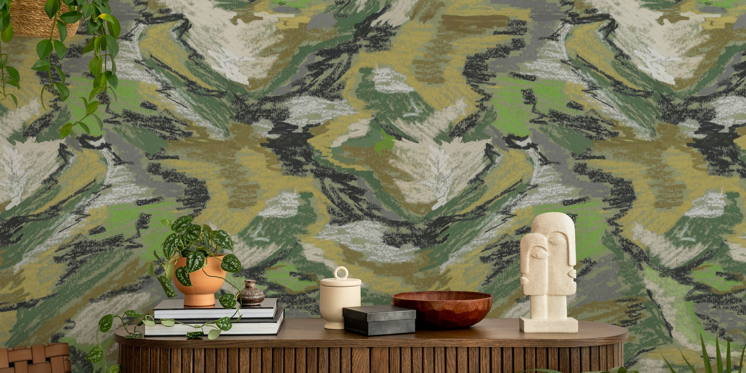 Carta da parati Camouflage Wilderness Textures in una stanza