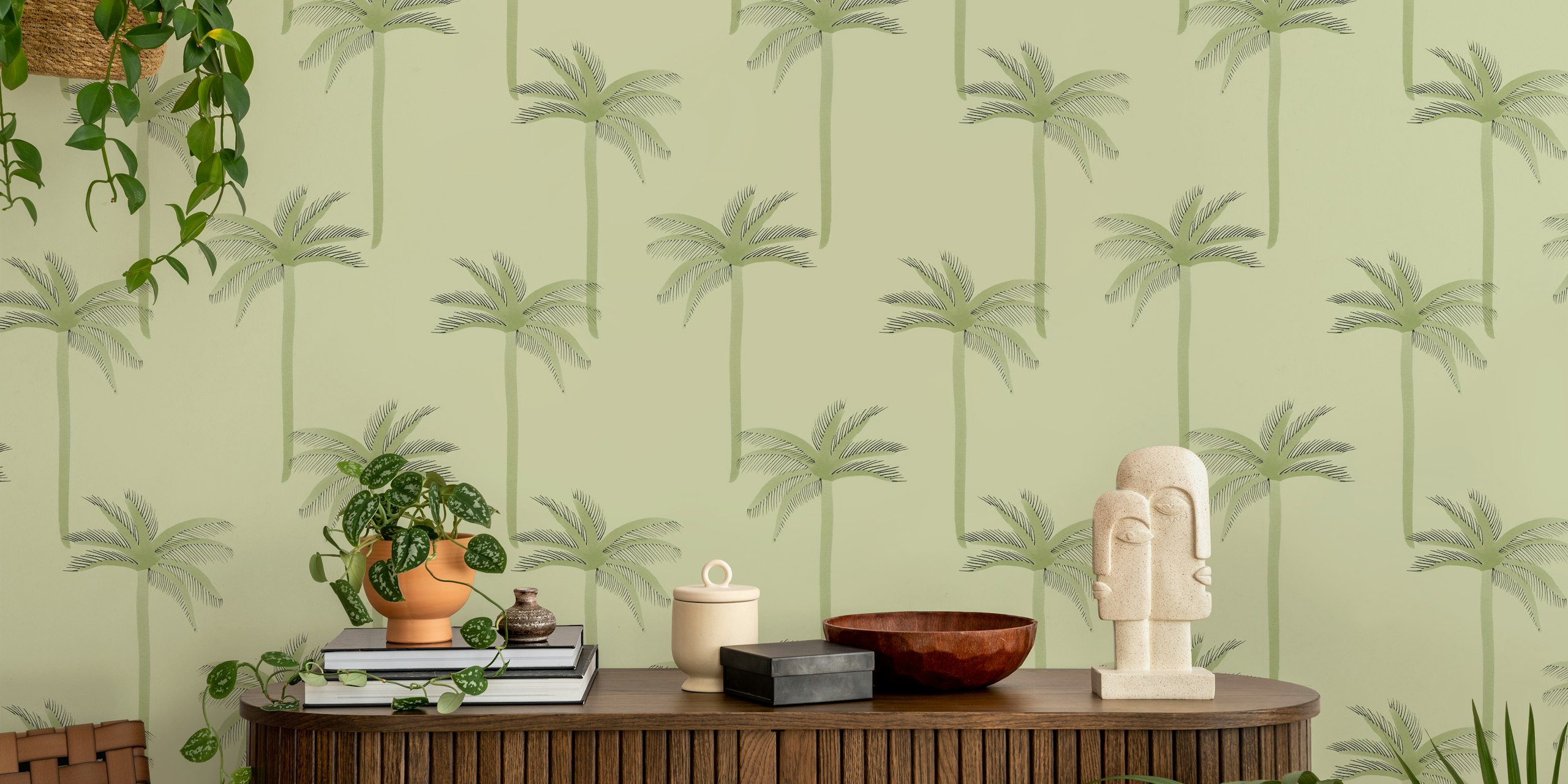 Dreamy Watercolor Palmtrees-behang in een kamer