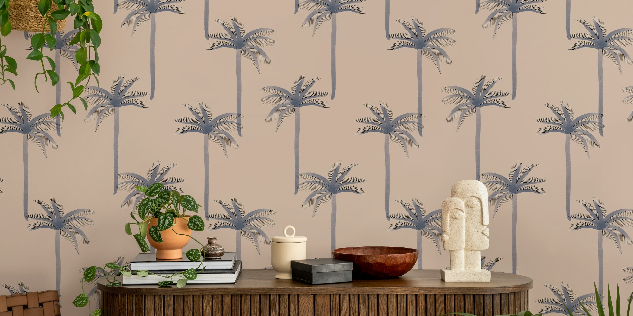 Dreamy watercolor palmtrees wallpaper in a room