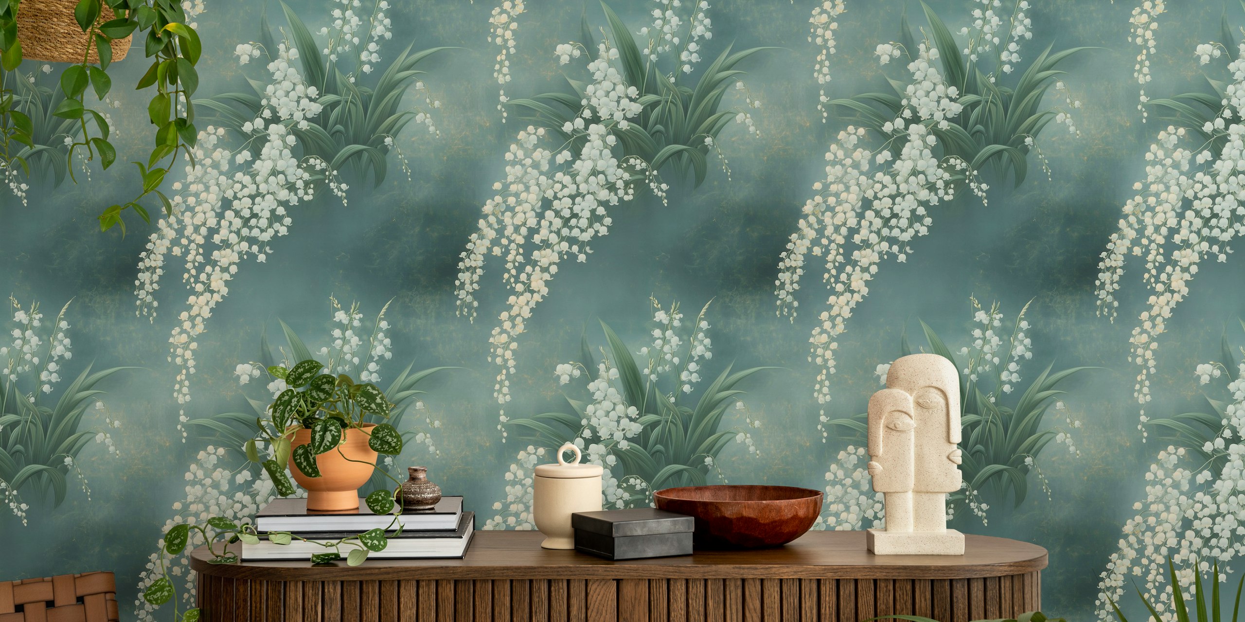 Lush Botanical Blossoms behangontwerp in een kamer