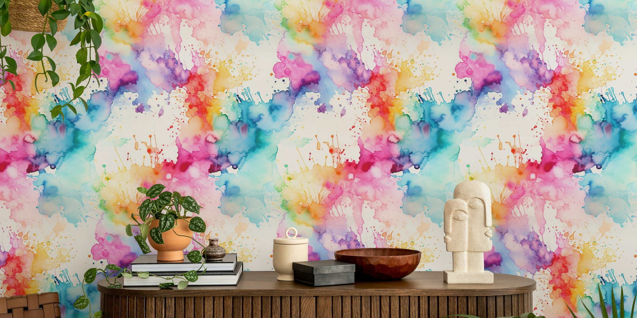 Colorful Watercolor Splash wallpaper in a room