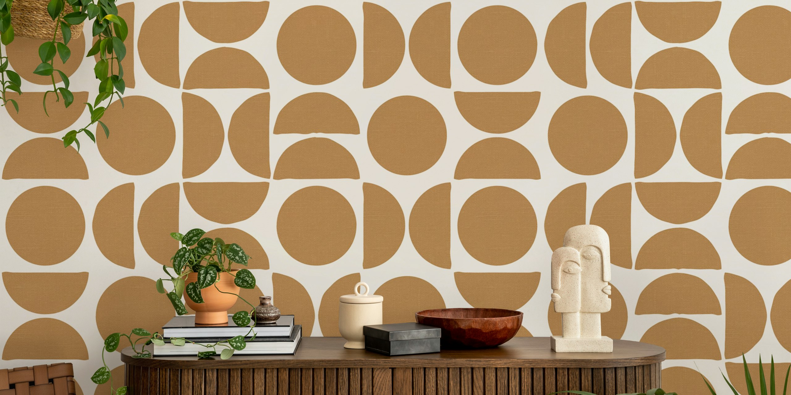 Mustard circle shapes wallpaper in a room