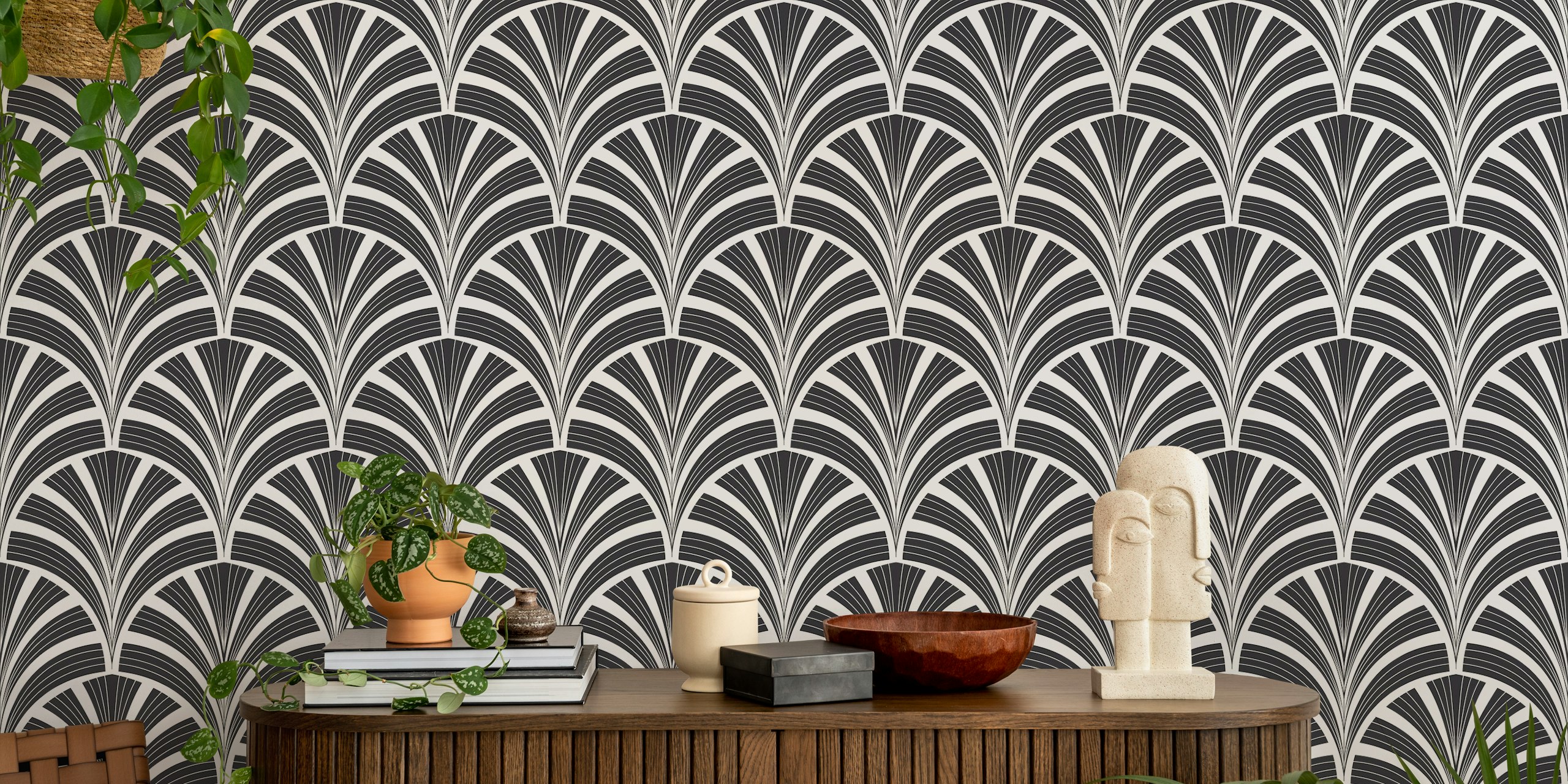Tapeta Art Deco Palm w nowoczesnym pokoju