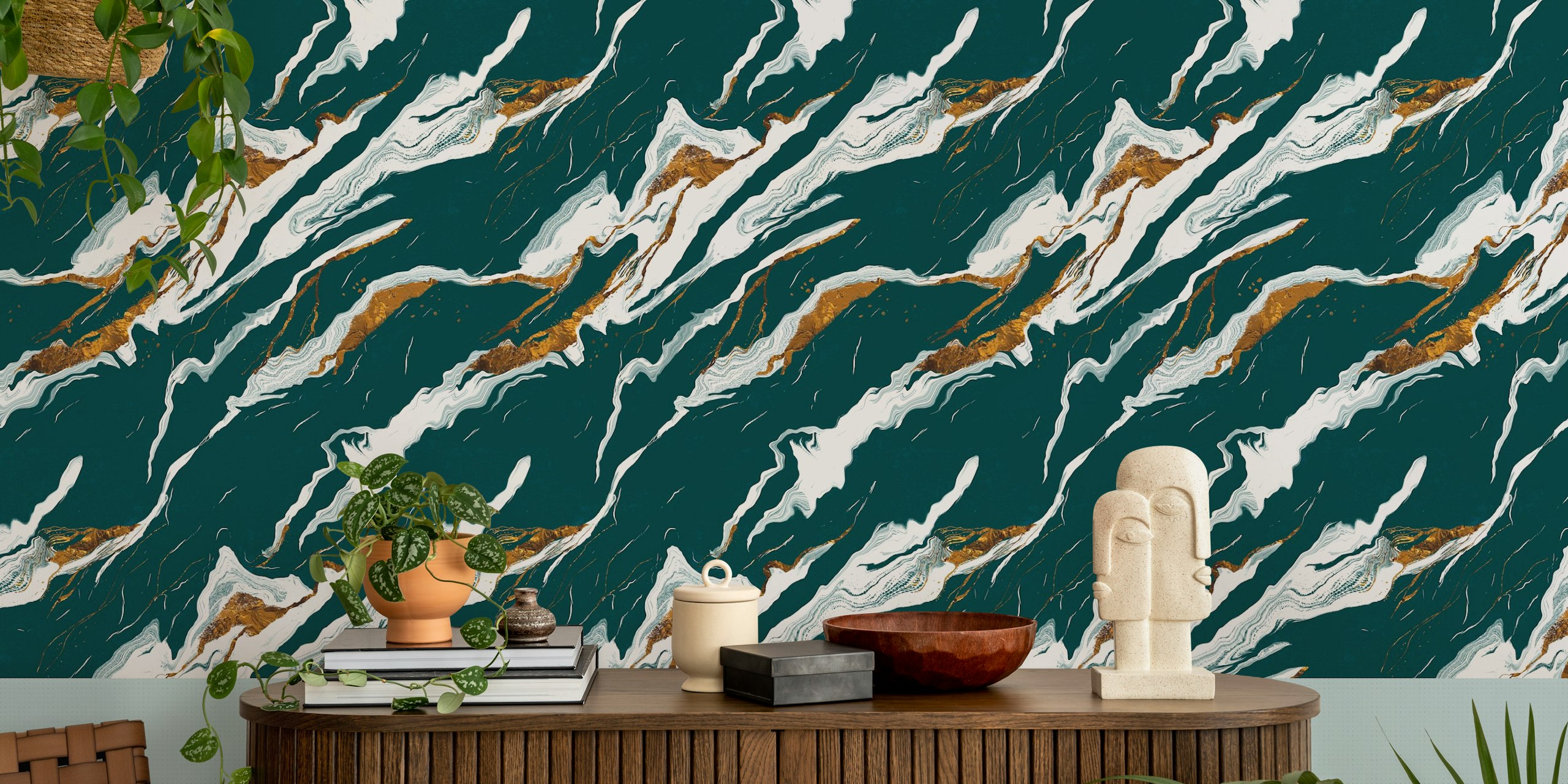 Emerald green marble wallpaper v místnosti