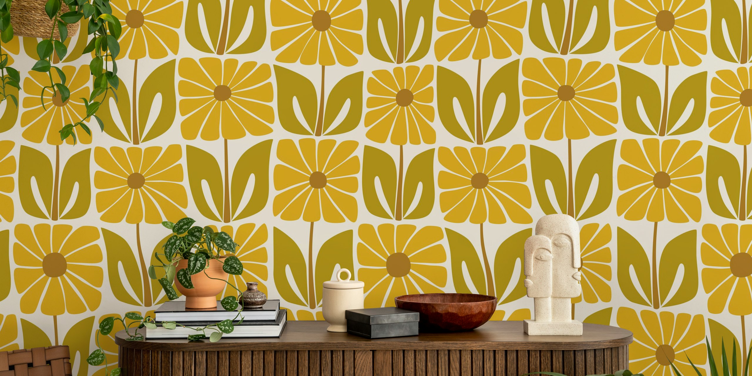 Groovy flower tiles wallpaper in a room