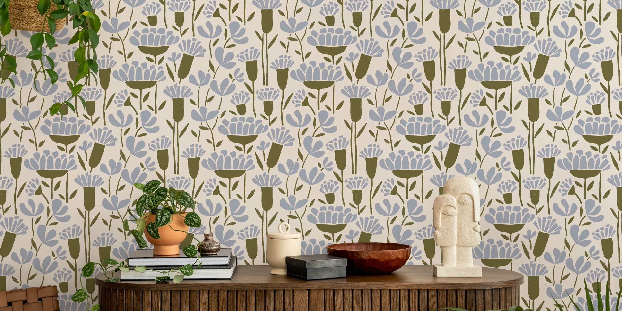 Asher beige floral wallpaper in a room