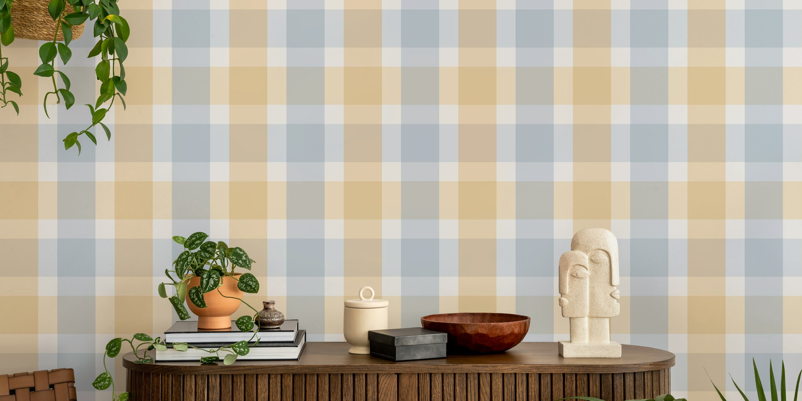 Tapeta Rustic Plaid w musztardowym i niebieskim