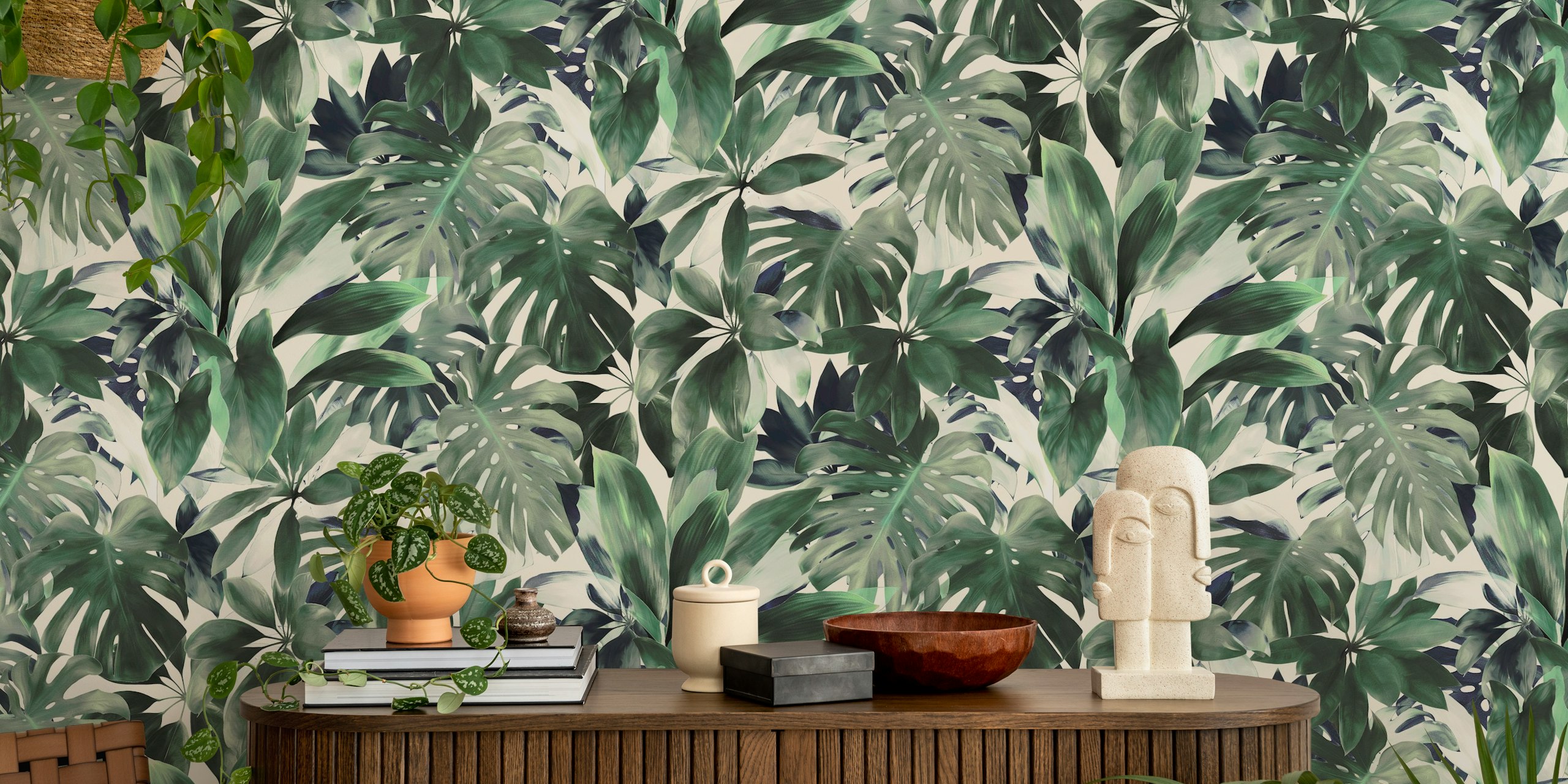 Tropical Jungle Leaves wallpaper in a room