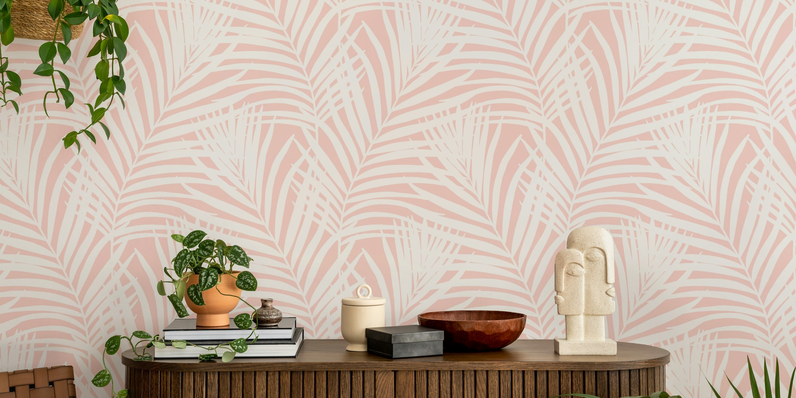Tapeta Coastal Palm Leaves u mekoj ružičastoj