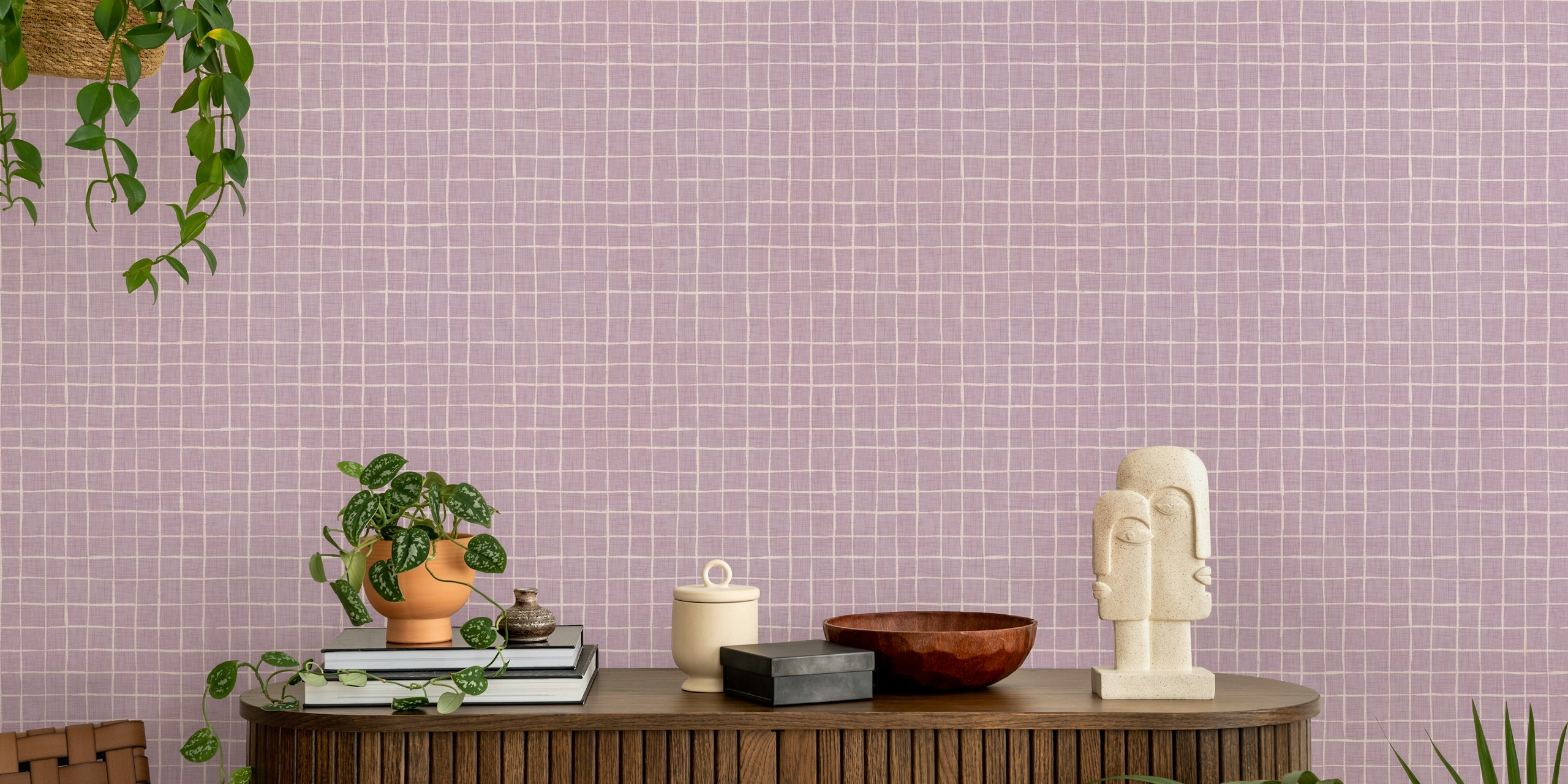 Papel pintado Soft Lavender Grid en una habitación