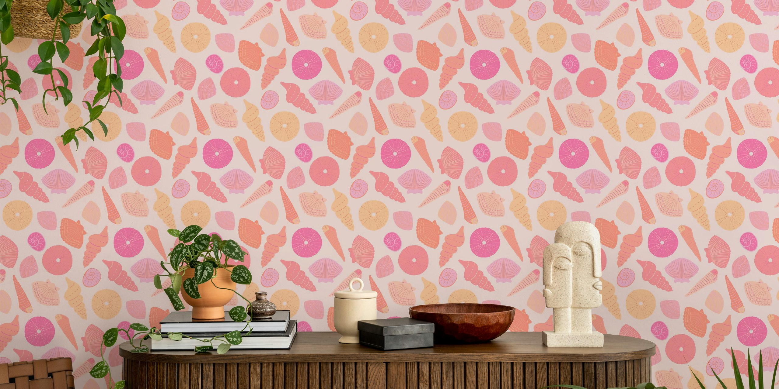 Papel de parede Pastel Pink e peach coastal shells no quarto