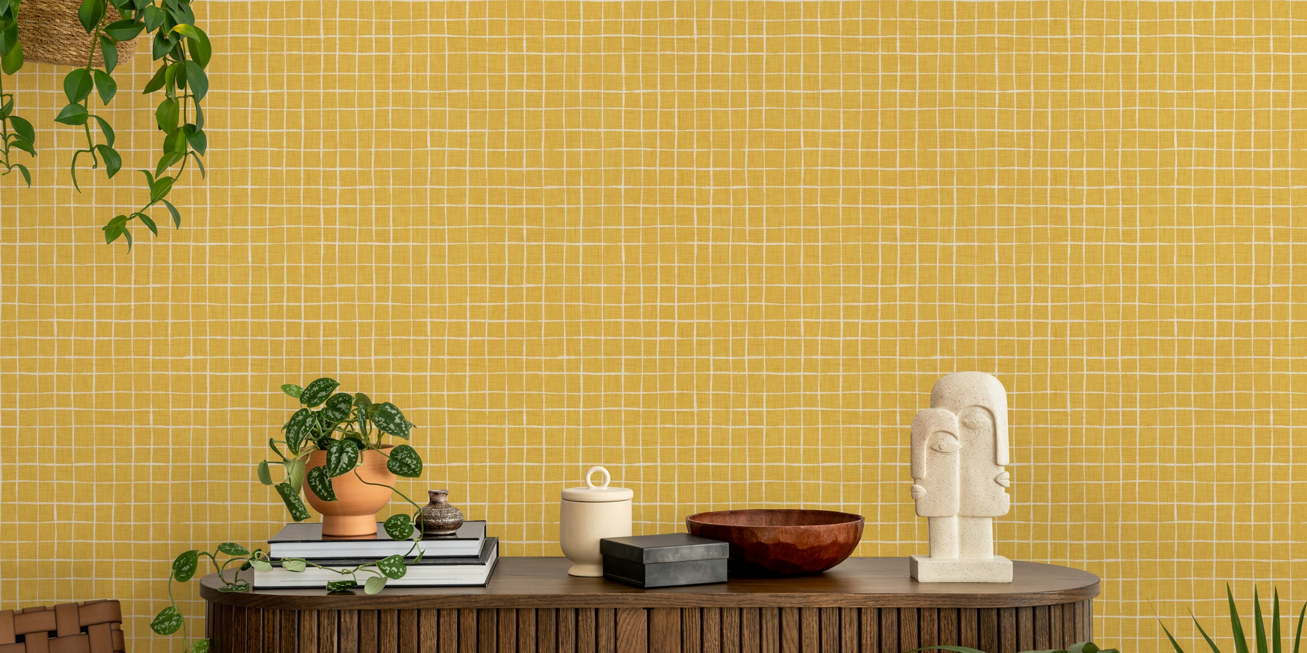 Papel pintado Golden Grid Harmony en una configuración de habitación