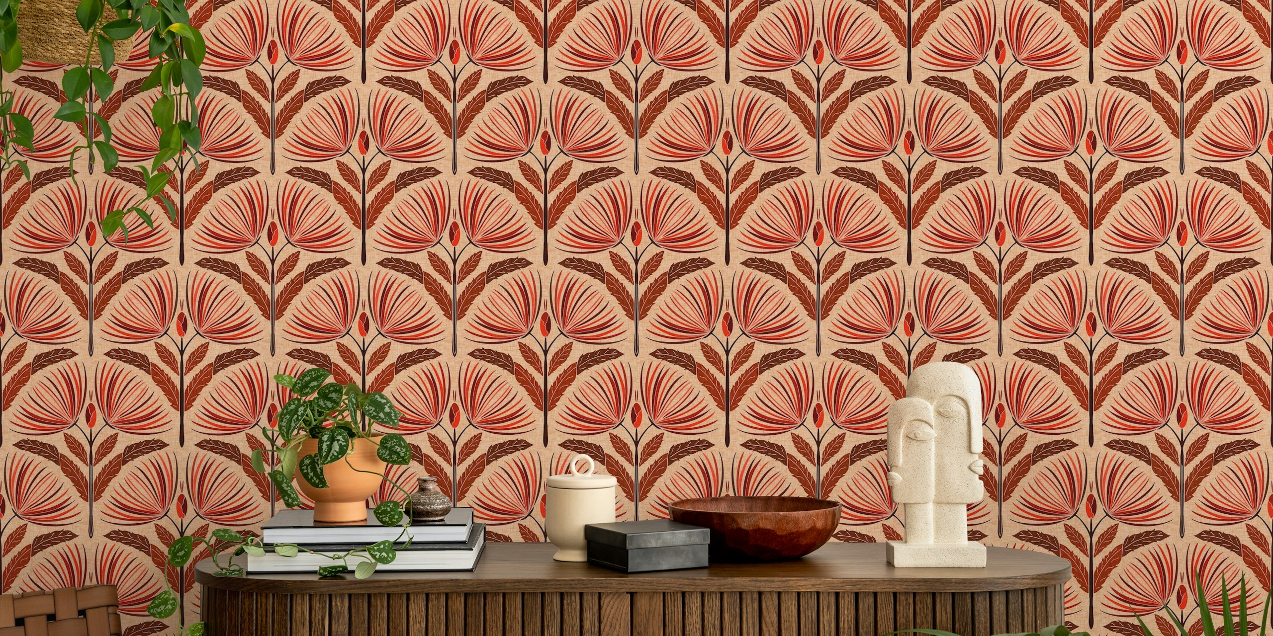 Papel pintado Art Deco Spider Mums en una habitación