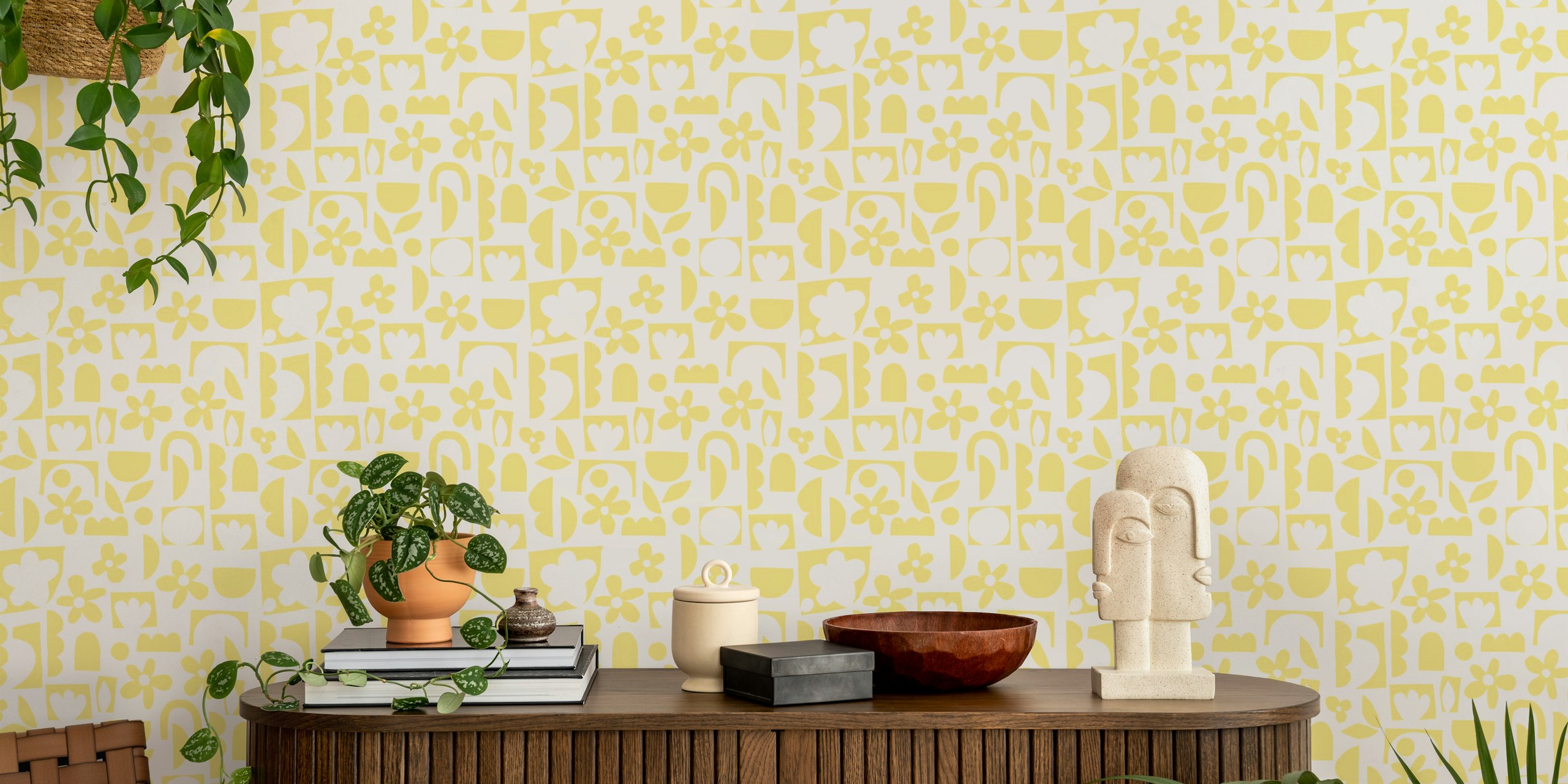 Sunny Floral Shapes wallpaper design in a room