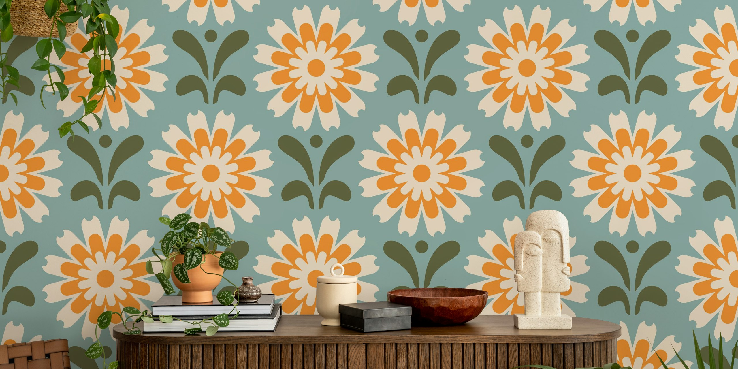 Rustic Daisy Harmony wallpaper in a room