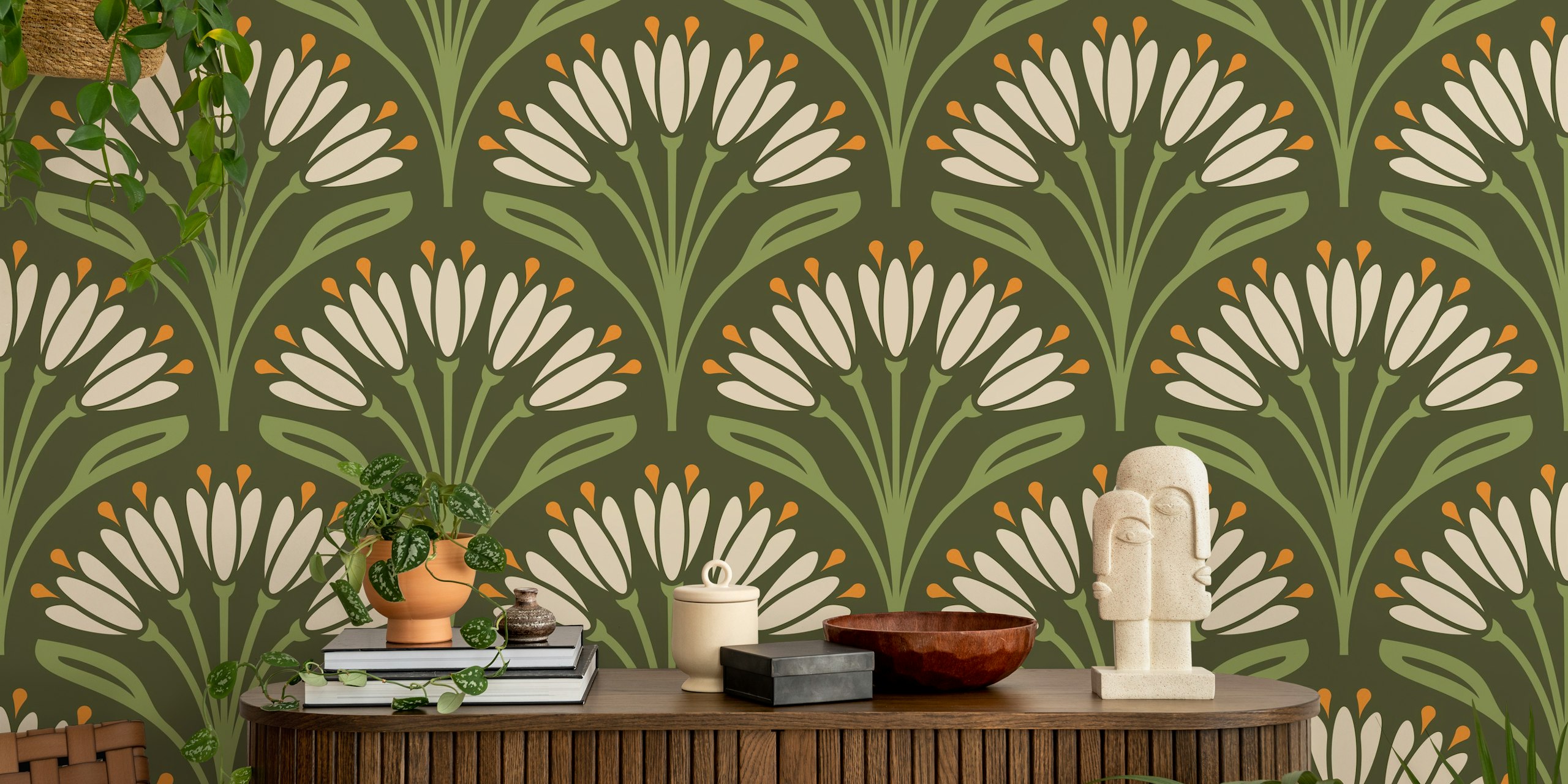 Art Nouveau květinová tapeta v místnosti