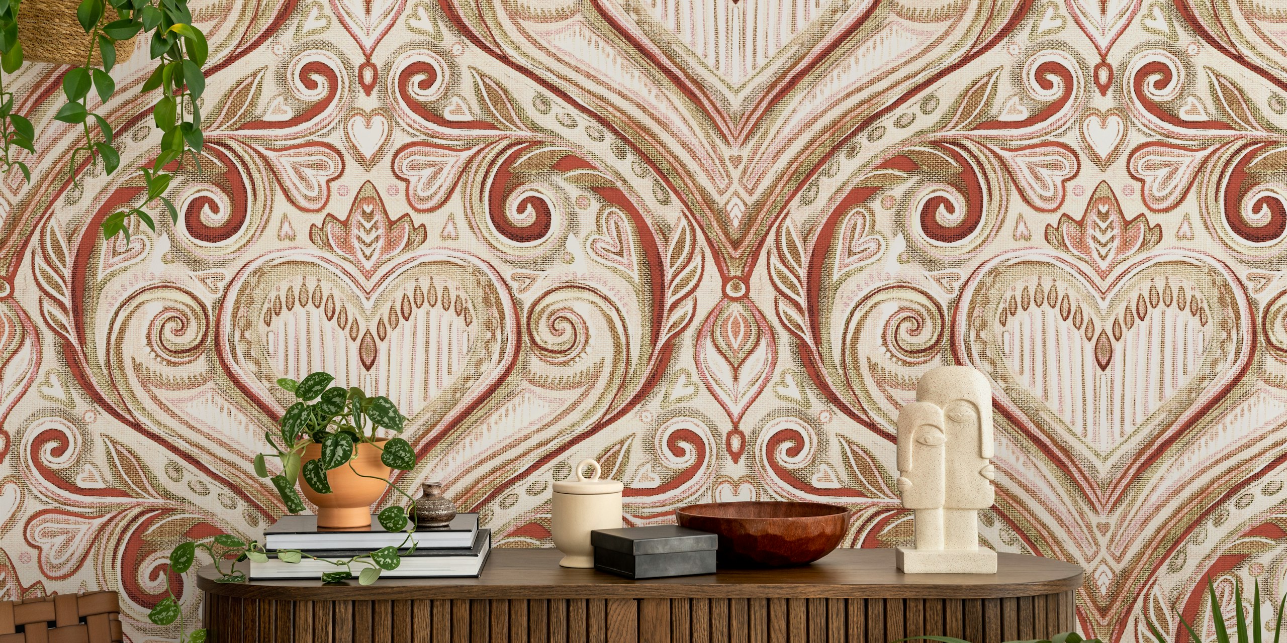 Tapeta Antique Heart Damask Design v místnosti